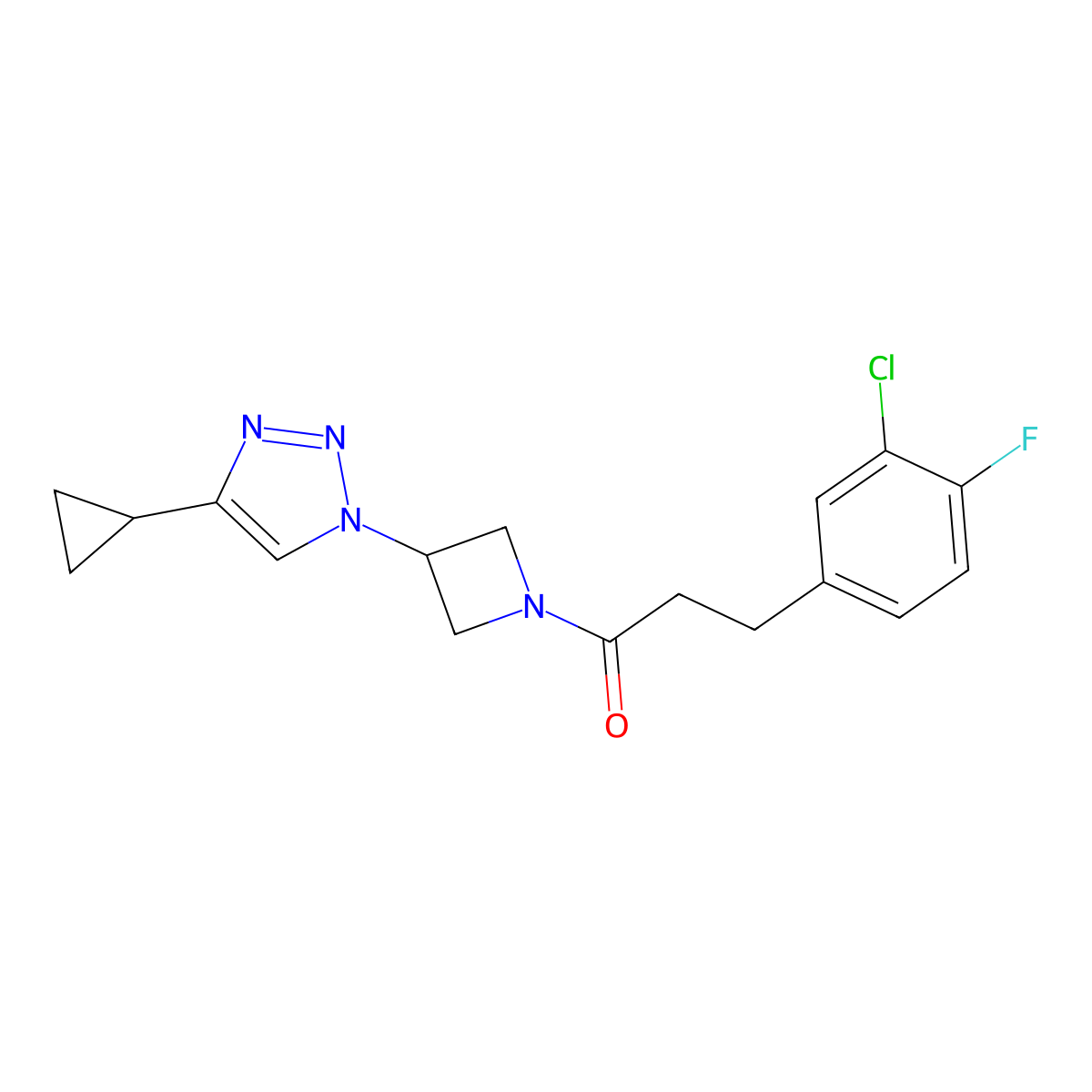 3-(3-chloro-4-fluorophenyl)-1-(3-(4-cyclopropyl-1H-1,2,3-triazol-1-yl)azetidin-1-yl)propan-1-one molecular structure, CAS 2034611-48-6