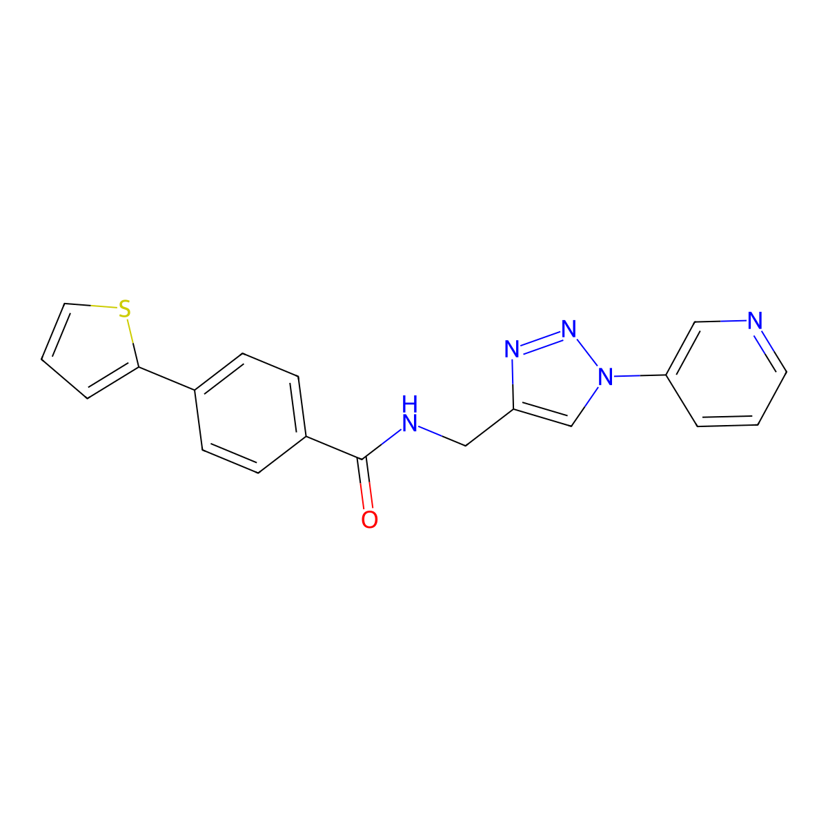 N-{[1-(pyridin-3-yl)-1H-1,2,3-triazol-4-yl]methyl}-4-(thiophen-2-yl)benzamide molecular structure, CAS 2034611-51-1