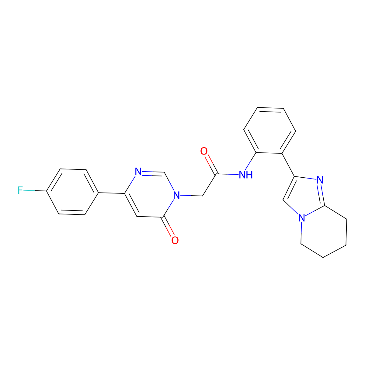 2-(4-(4-fluorophenyl)-6-oxopyrimidin-1(6H)-yl)-N-(2-(5,6,7,8-tetrahydroimidazo[1,2-a]pyridin-2-yl)phenyl)acetamide molecular structure, CAS 2034611-65-7