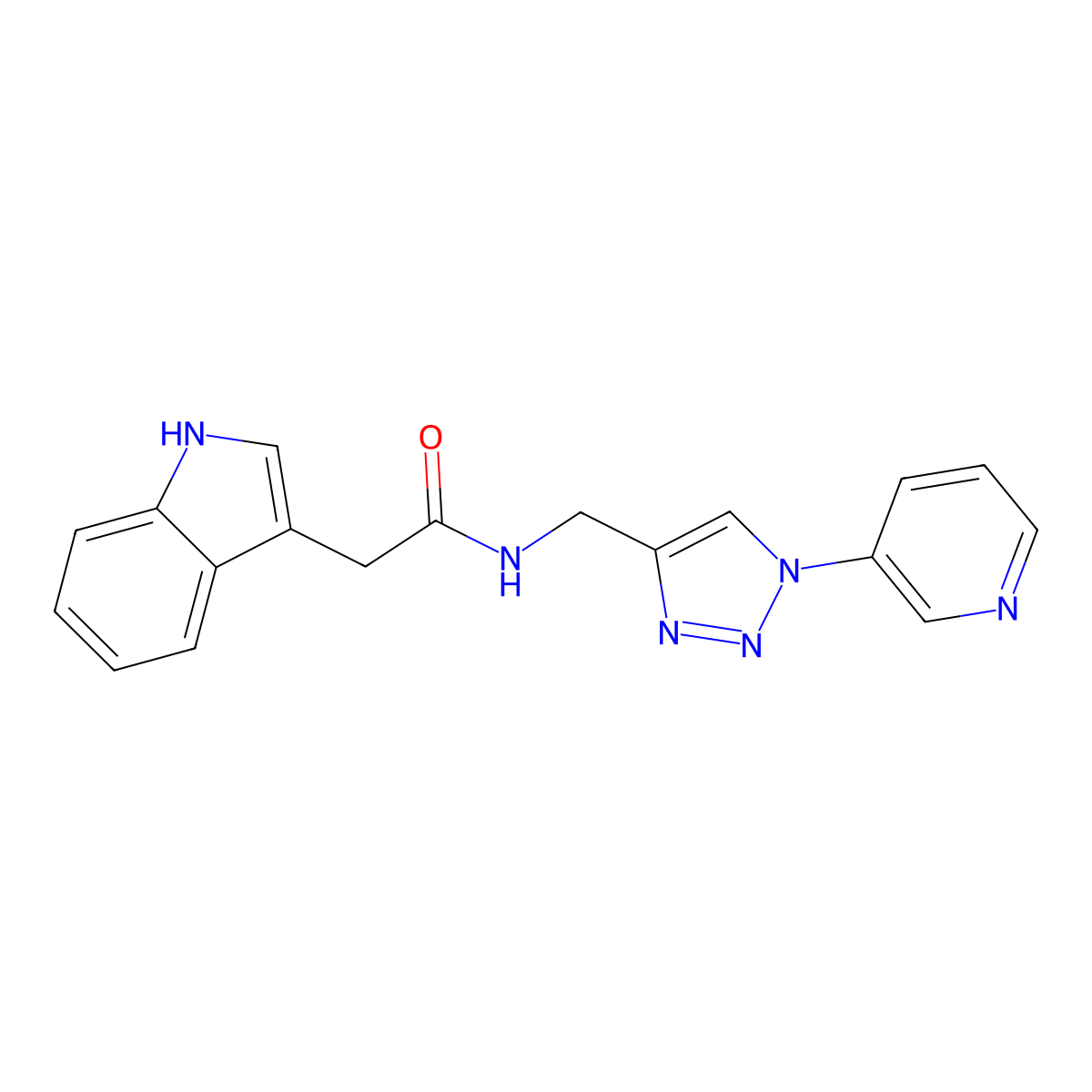 2-(1H-indol-3-yl)-N-{[1-(pyridin-3-yl)-1H-1,2,3-triazol-4-yl]methyl}acetamide molecular structure, CAS 2034611-66-8