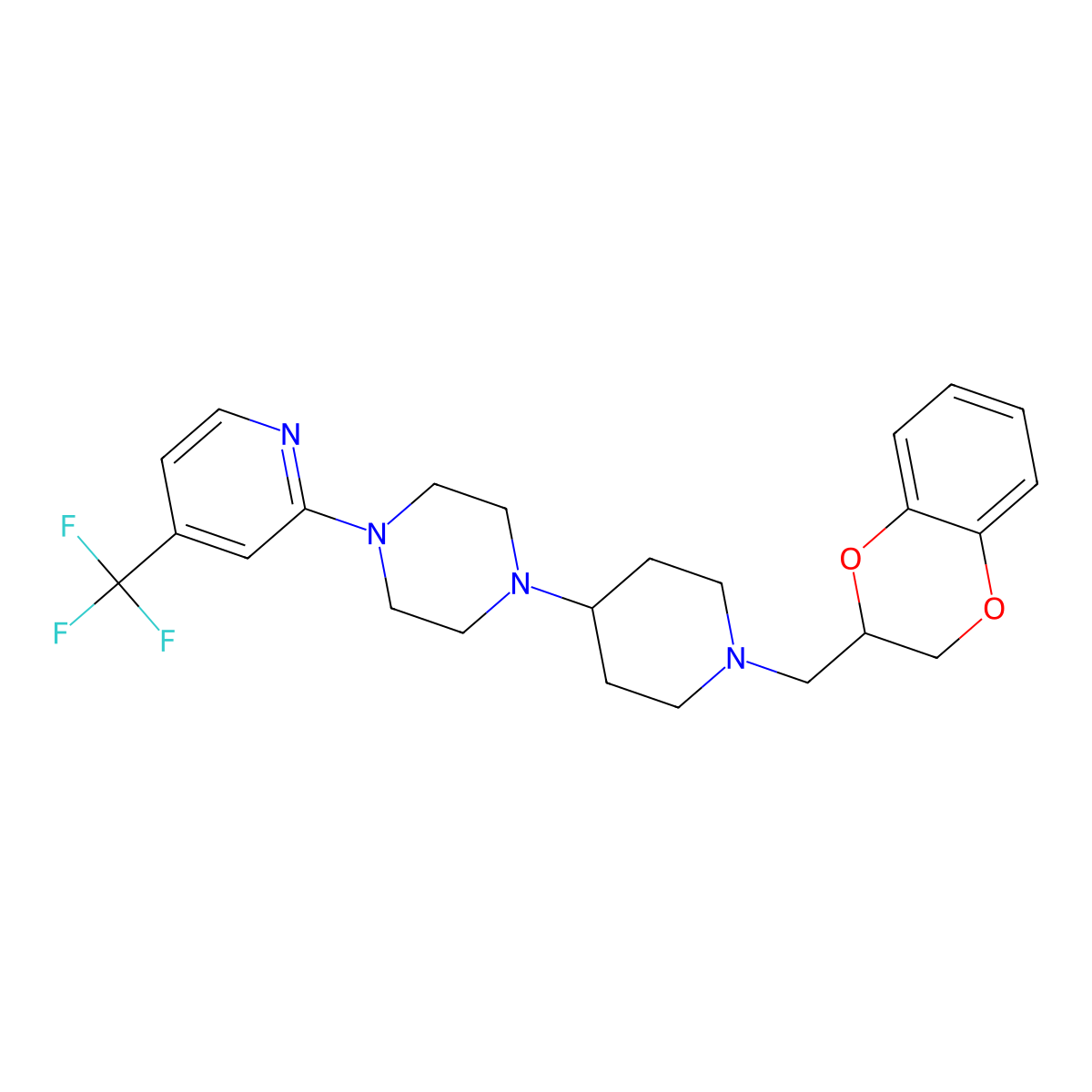 1-(1-((2,3-Dihydrobenzo[b][1,4]dioxin-2-yl)methyl)piperidin-4-yl)-4-(4-(trifluoromethyl)pyridin-2-yl)piperazine molecular structure, CAS 2034611-67-9
