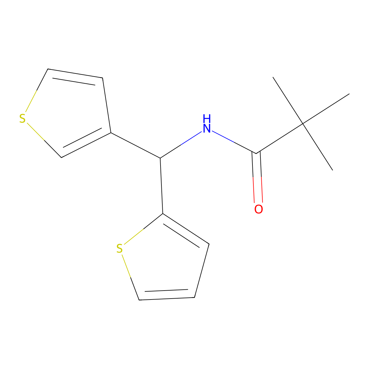 N-(thiophen-2-yl(thiophen-3-yl)methyl)pivalamide molecular structure, CAS 2034611-68-0