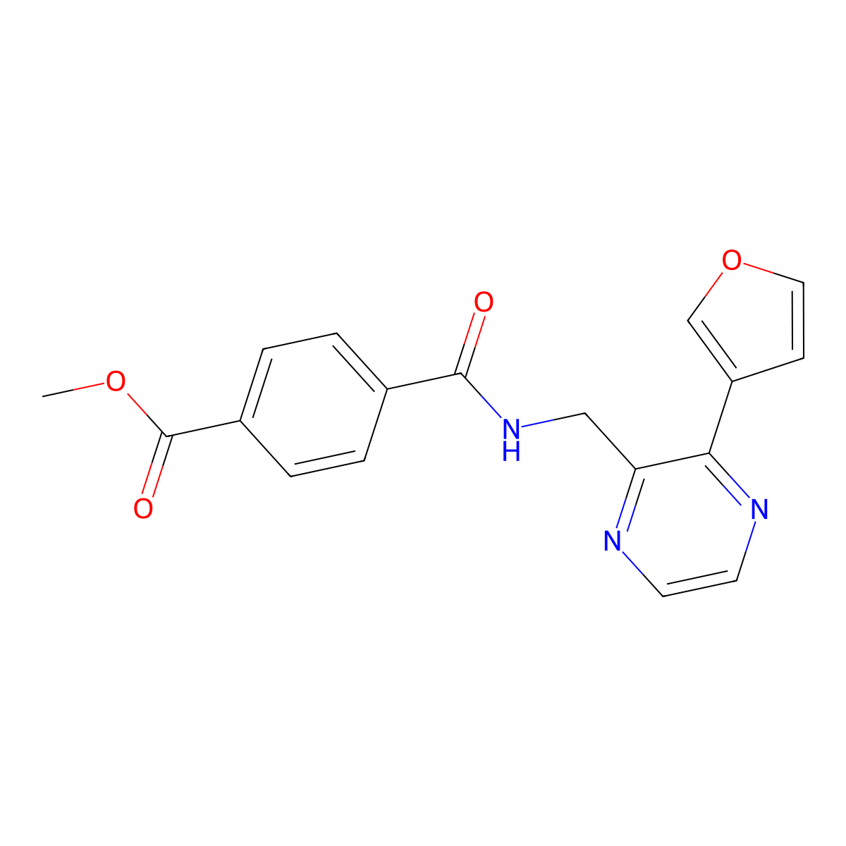 Methyl 4-({[3-(furan-3-yl)pyrazin-2-yl]methyl}carbamoyl)benzoate molecular structure, CAS 2034611-70-4