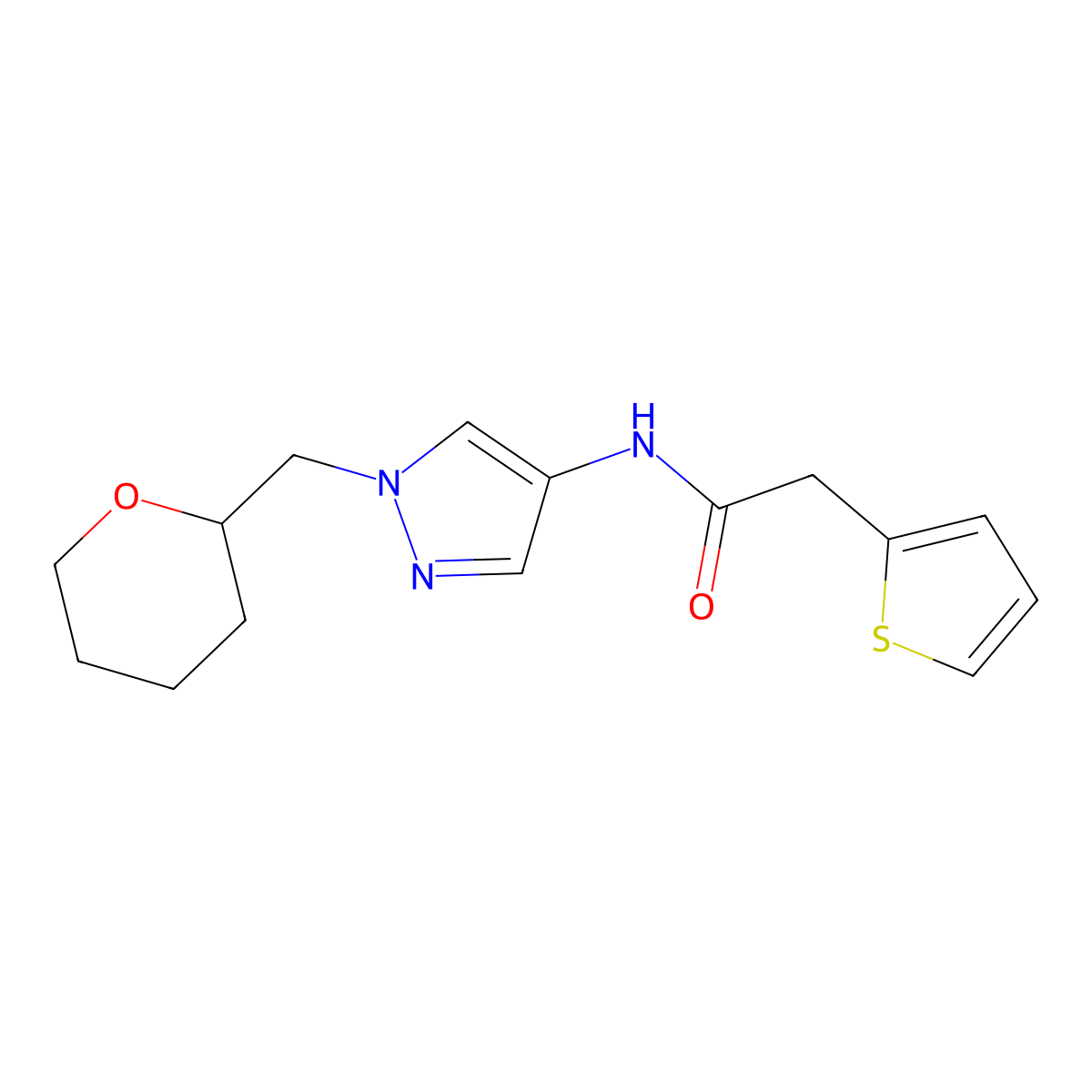 N-(1-((tetrahydro-2H-pyran-2-yl)methyl)-1H-pyrazol-4-yl)-2-(thiophen-2-yl)acetamide molecular structure, CAS 2034611-71-5