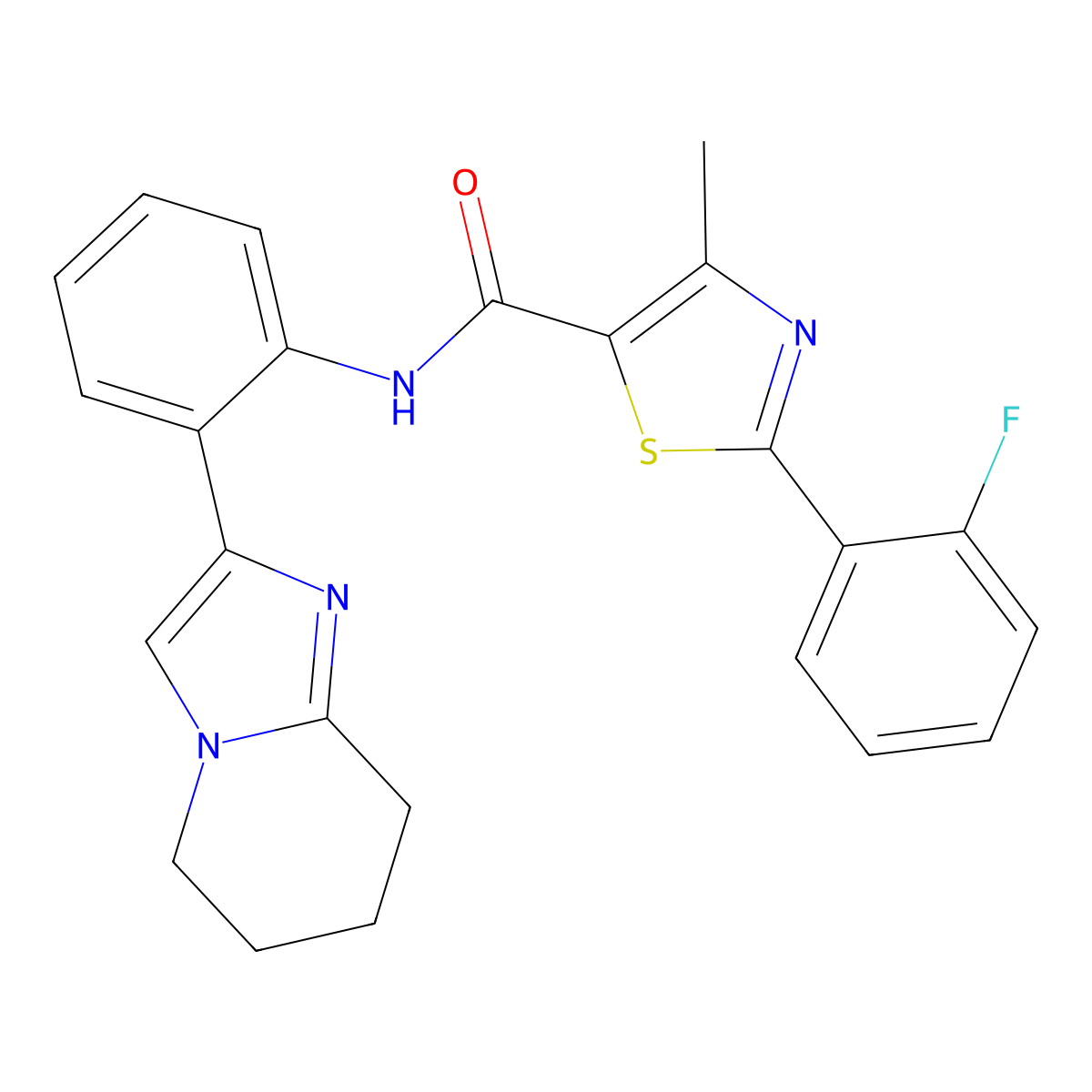 2-(2-fluorophenyl)-4-methyl-N-(2-(5,6,7,8-tetrahydroimidazo[1,2-a]pyridin-2-yl)phenyl)thiazole-5-carboxamide molecular structure, CAS 2034611-72-6