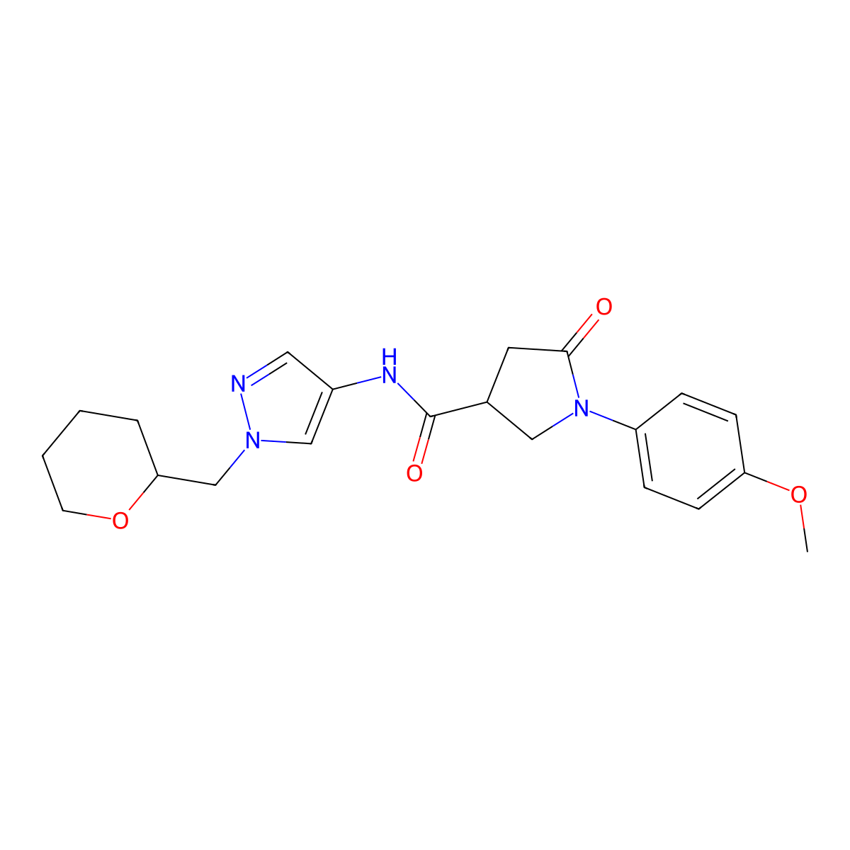 1-(4-methoxyphenyl)-5-oxo-N-(1-((tetrahydro-2H-pyran-2-yl)methyl)-1H-pyrazol-4-yl)pyrrolidine-3-carboxamide molecular structure, CAS 2034611-81-7