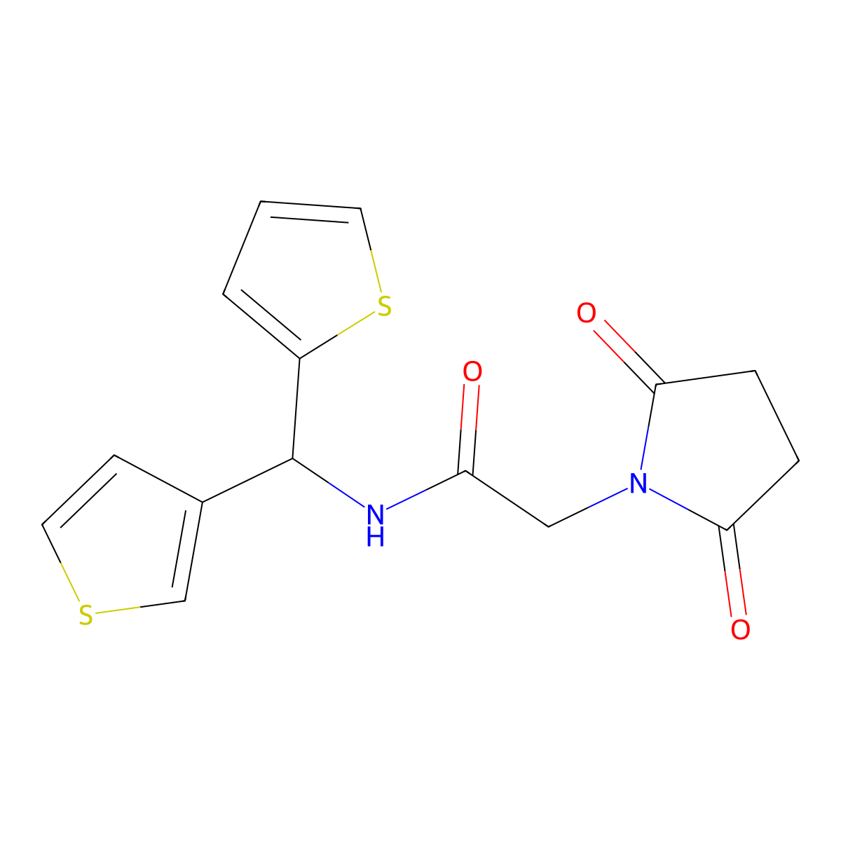 2-(2,5-dioxopyrrolidin-1-yl)-N-(thiophen-2-yl(thiophen-3-yl)methyl)acetamide molecular structure, CAS 2034611-92-0