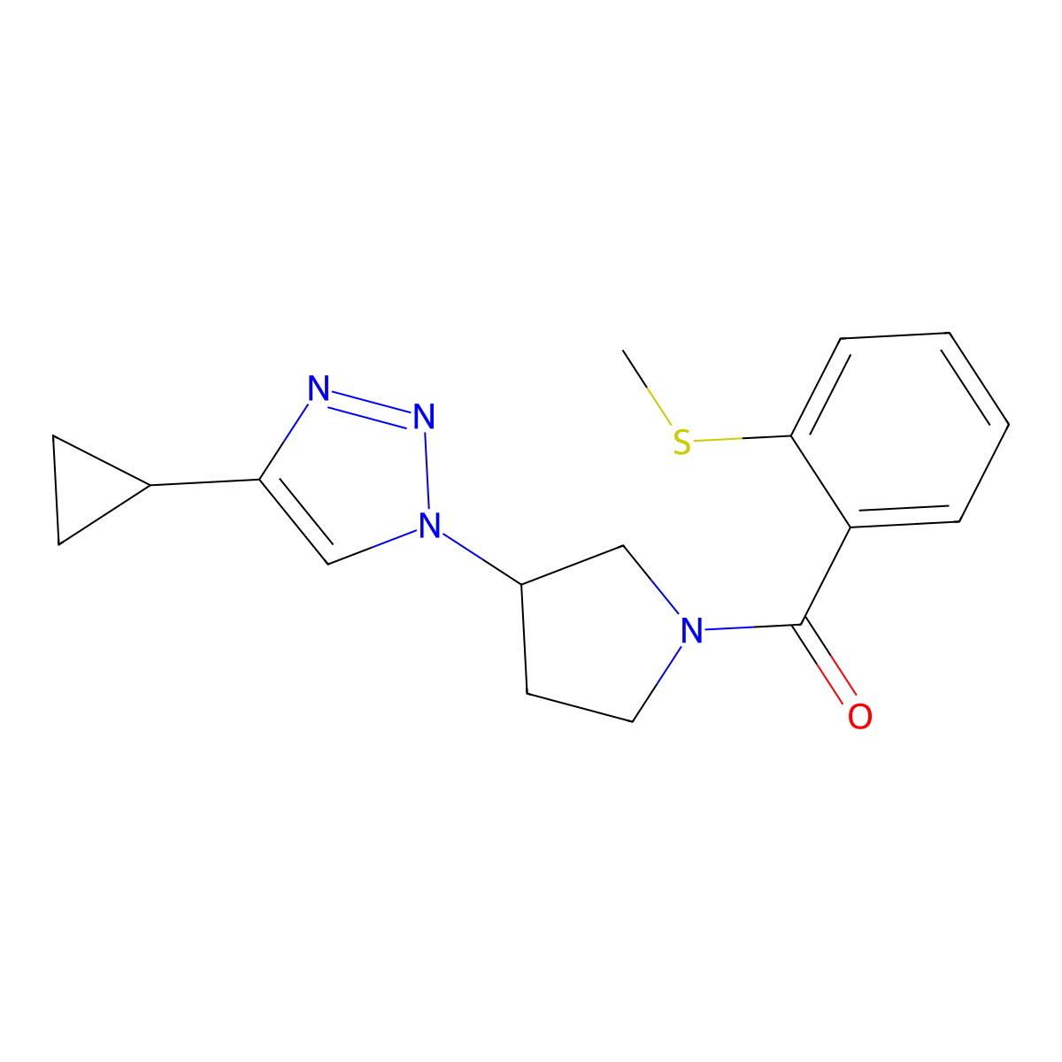 (3-(4-cyclopropyl-1H-1,2,3-triazol-1-yl)pyrrolidin-1-yl)(2-(methylthio)phenyl)methanone molecular structure, CAS 2034611-95-3
