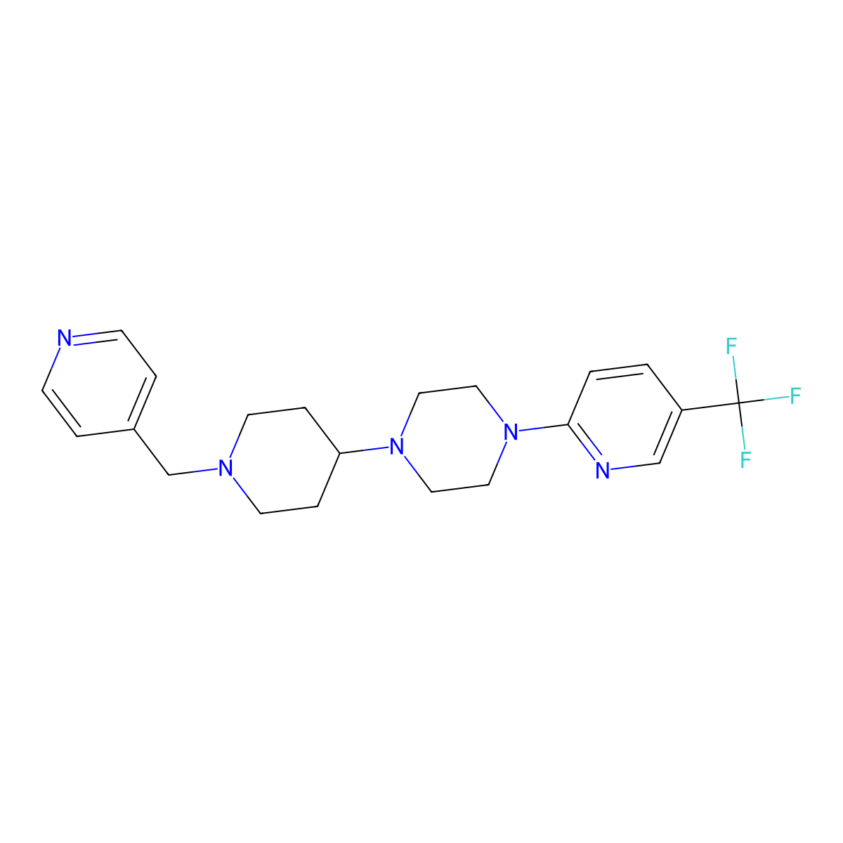1-(1-(Pyridin-4-ylmethyl)piperidin-4-yl)-4-(5-(trifluoromethyl)pyridin-2-yl)piperazine molecular structure, CAS 2034611-99-7
