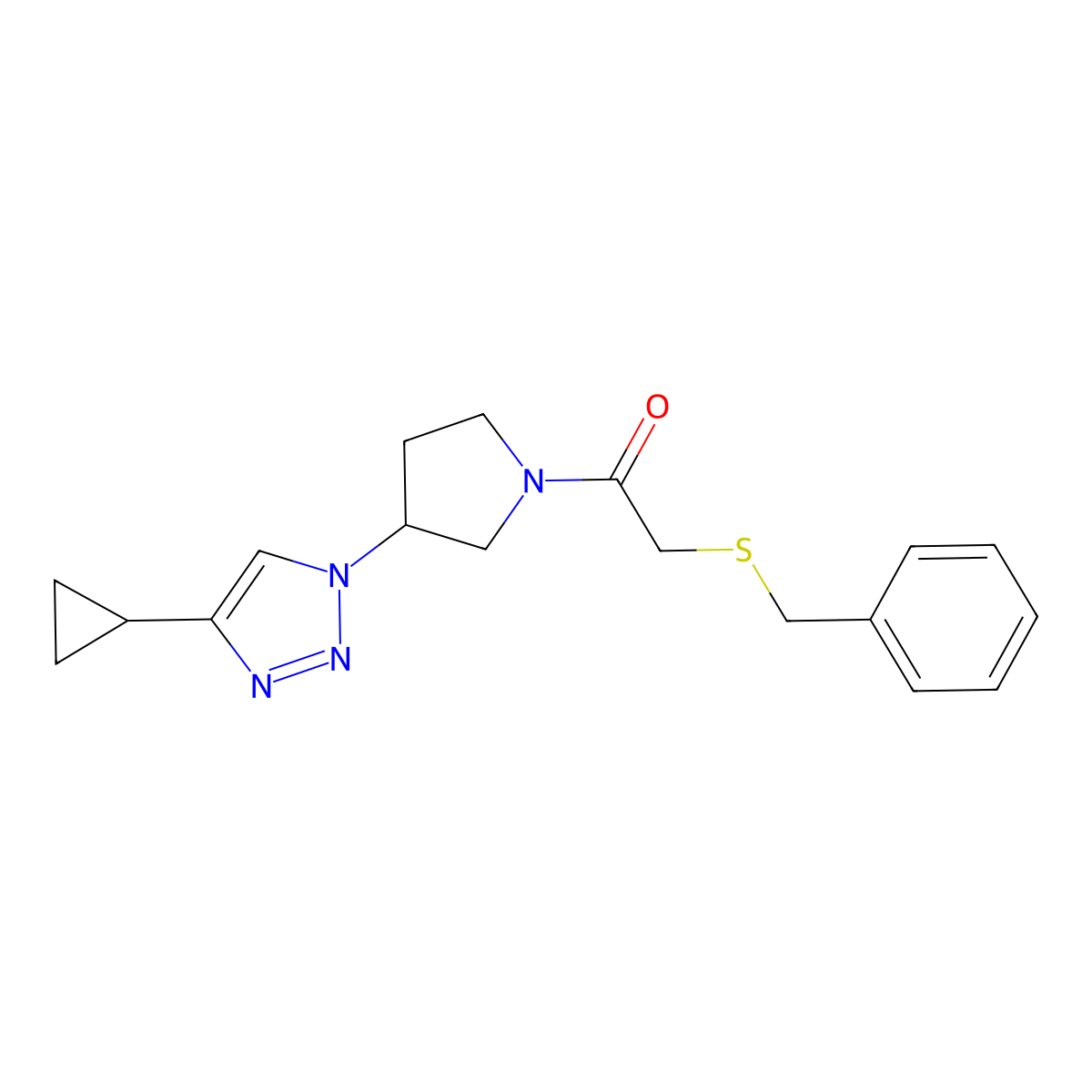 2-(benzylthio)-1-(3-(4-cyclopropyl-1H-1,2,3-triazol-1-yl)pyrrolidin-1-yl)ethanone molecular structure, CAS 2034612-04-7