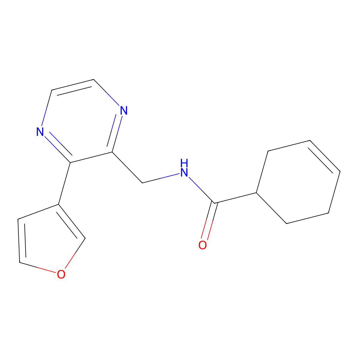 N-((3-(furan-3-yl)pyrazin-2-yl)methyl)cyclohex-3-enecarboxamide molecular structure, CAS 2034612-05-8