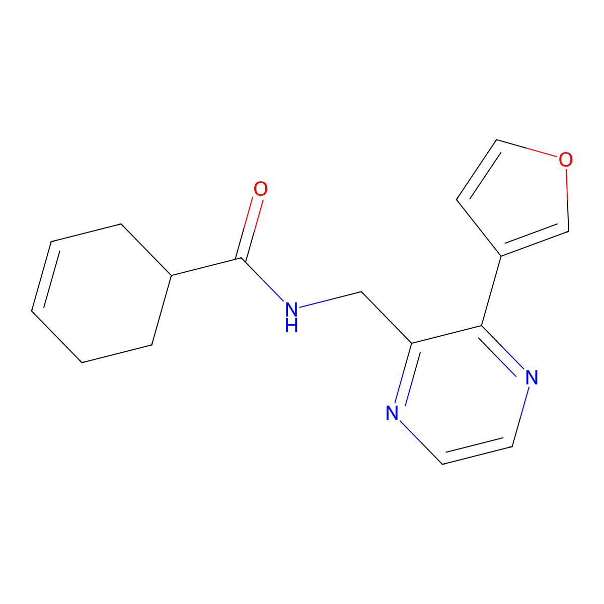 N-((3-(furan-3-yl)pyrazin-2-yl)methyl)cyclohex-3-enecarboxamide molecular structure, CAS 2034612-05-8