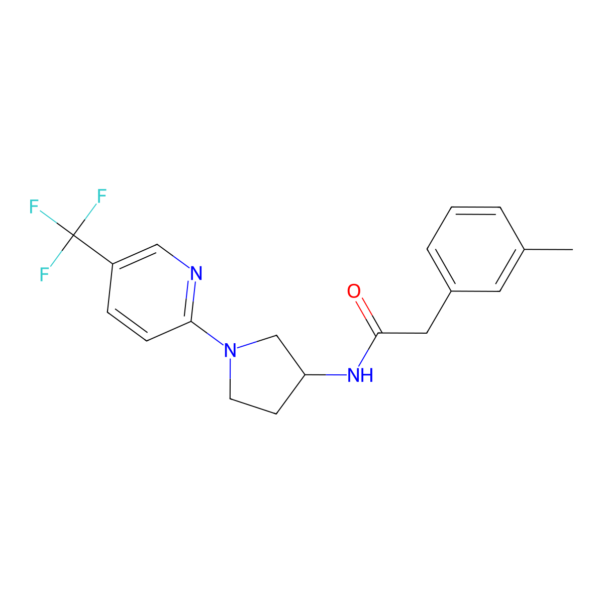 2-(m-tolyl)-N-(1-(5-(trifluoromethyl)pyridin-2-yl)pyrrolidin-3-yl)acetamide molecular structure, CAS 2034612-06-9