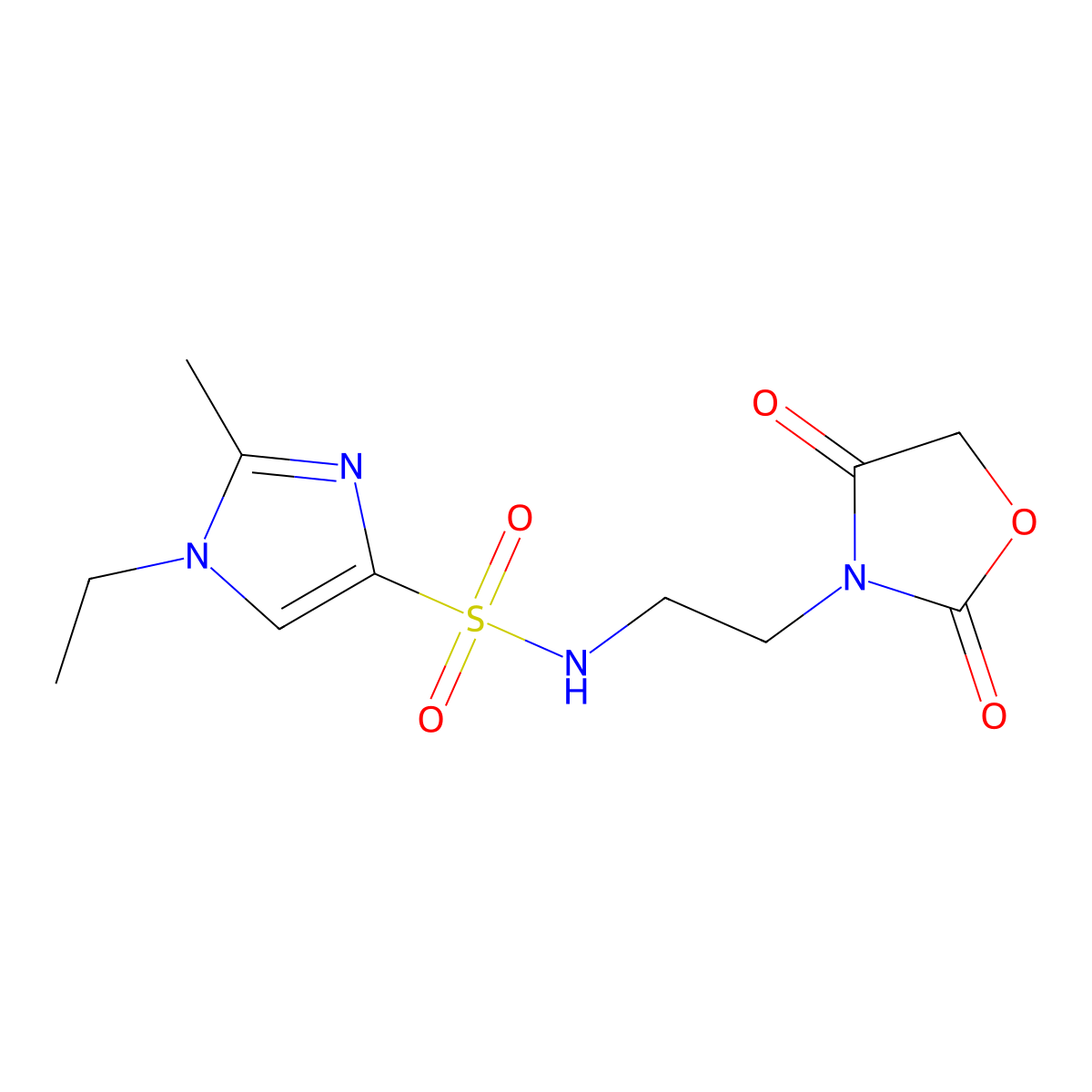 N-(2-(2,4-dioxooxazolidin-3-yl)ethyl)-1-ethyl-2-methyl-1H-imidazole-4-sulfonamide molecular structure, CAS 2034612-13-8