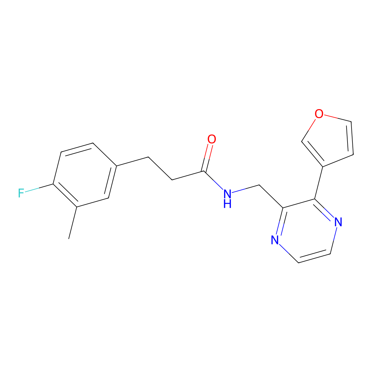 3-(4-fluoro-3-methylphenyl)-N-((3-(furan-3-yl)pyrazin-2-yl)methyl)propanamide molecular structure, CAS 2034612-19-4