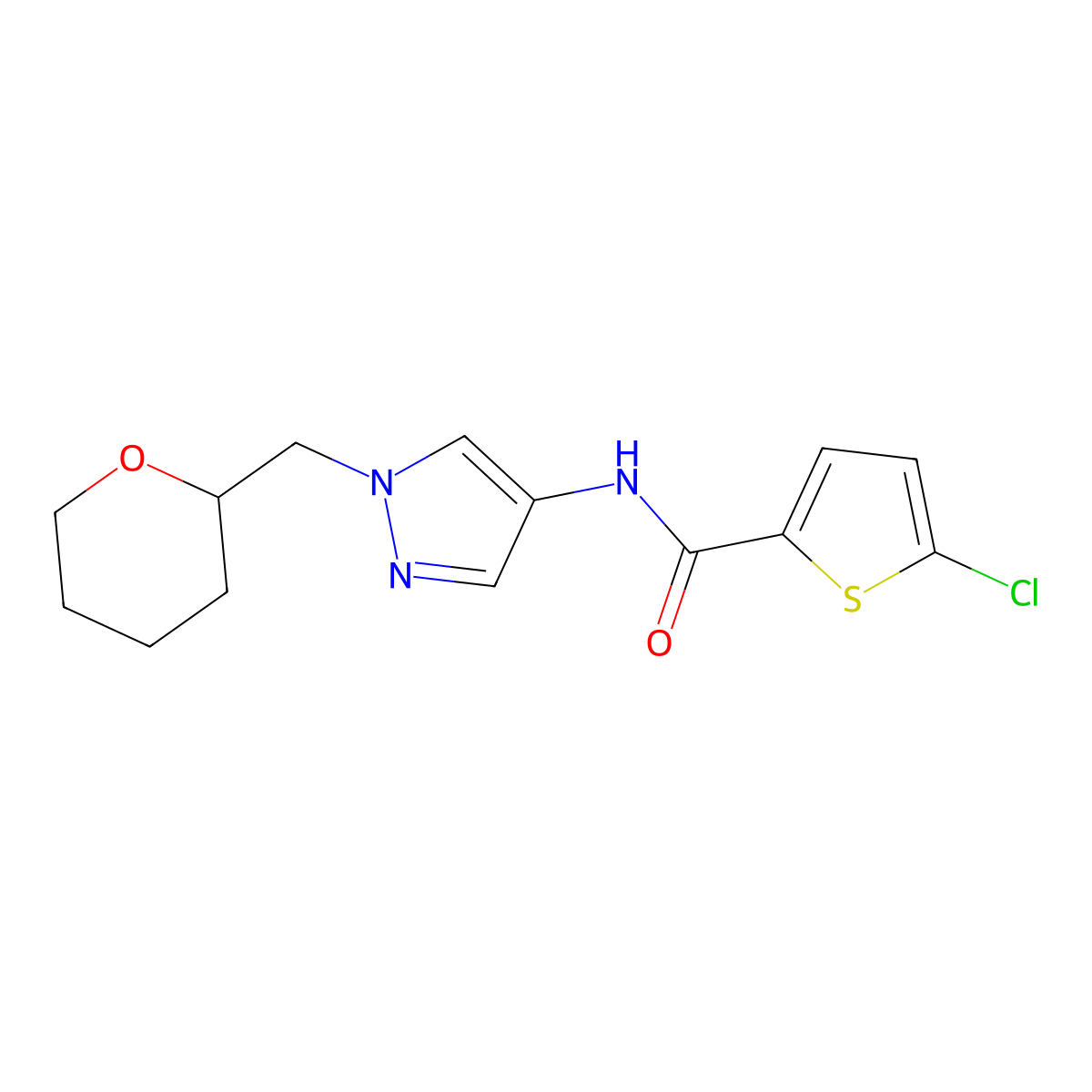 5-chloro-N-(1-((tetrahydro-2H-pyran-2-yl)methyl)-1H-pyrazol-4-yl)thiophene-2-carboxamide molecular structure, CAS 2034612-20-7