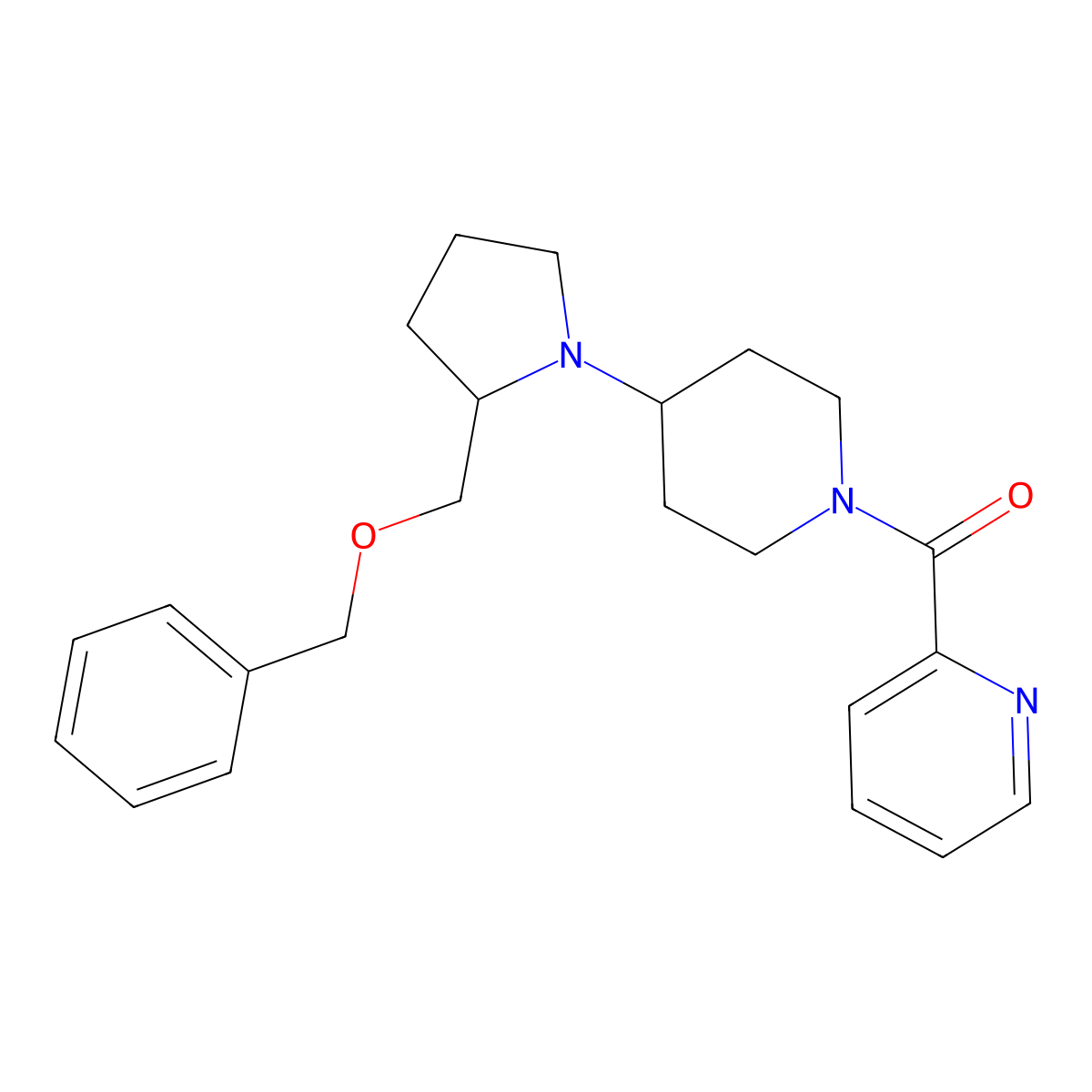 (4-(2-((Benzyloxy)methyl)pyrrolidin-1-yl)piperidin-1-yl)(pyridin-2-yl)methanone molecular structure, CAS 2034612-25-2
