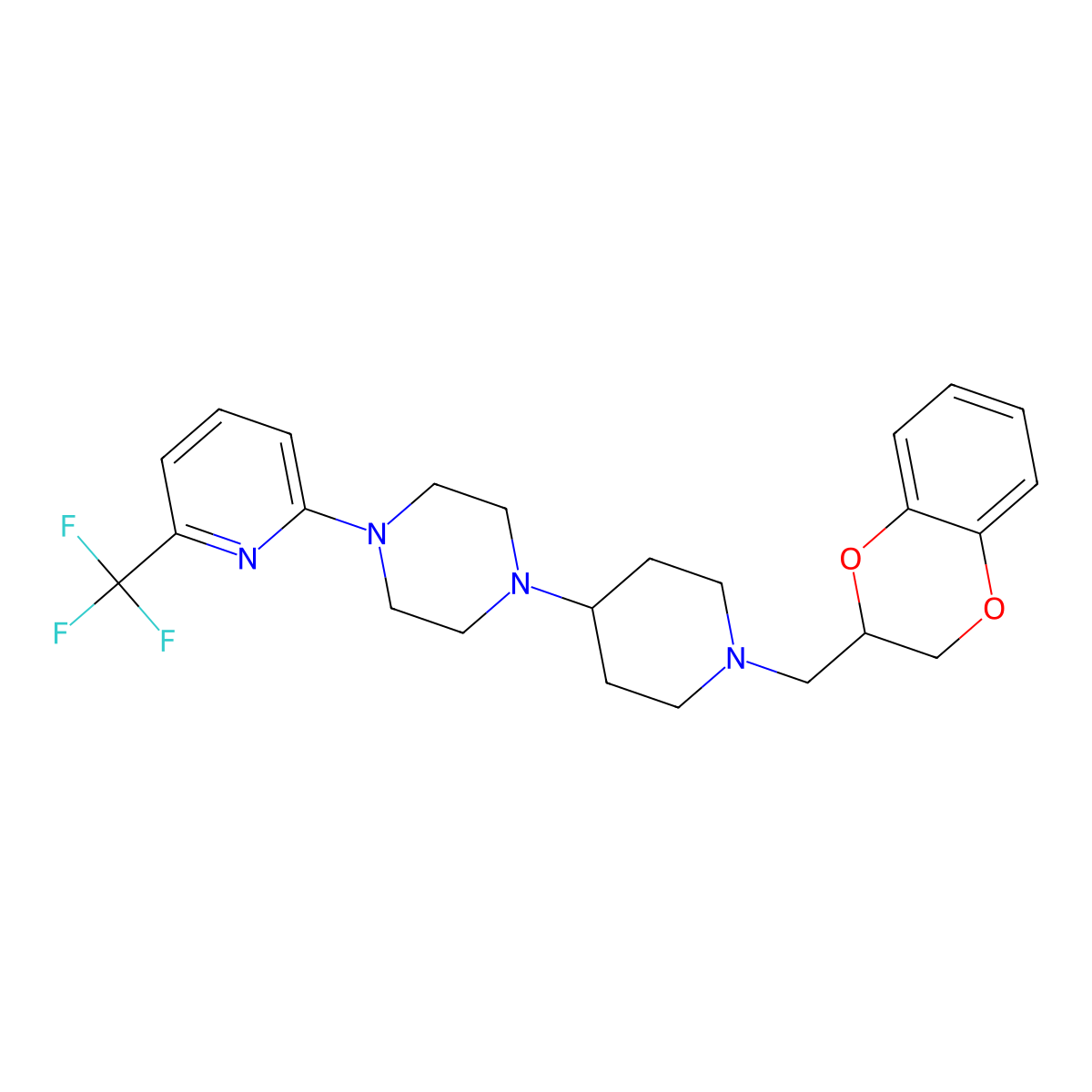 1-(1-((2,3-Dihydrobenzo[b][1,4]dioxin-2-yl)methyl)piperidin-4-yl)-4-(6-(trifluoromethyl)pyridin-2-yl)piperazine molecular structure, CAS 2034612-26-3