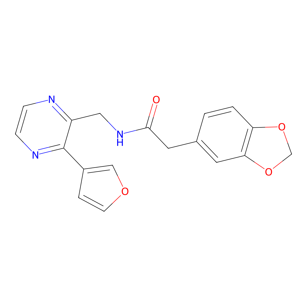 2-(benzo[d][1,3]dioxol-5-yl)-N-((3-(furan-3-yl)pyrazin-2-yl)methyl)acetamide molecular structure, CAS 2034612-27-4