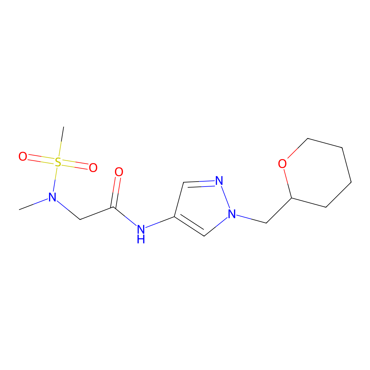 2-(N-methylmethanesulfonamido)-N-{1-[(oxan-2-yl)methyl]-1H-pyrazol-4-yl}acetamide molecular structure, CAS 2034612-28-5