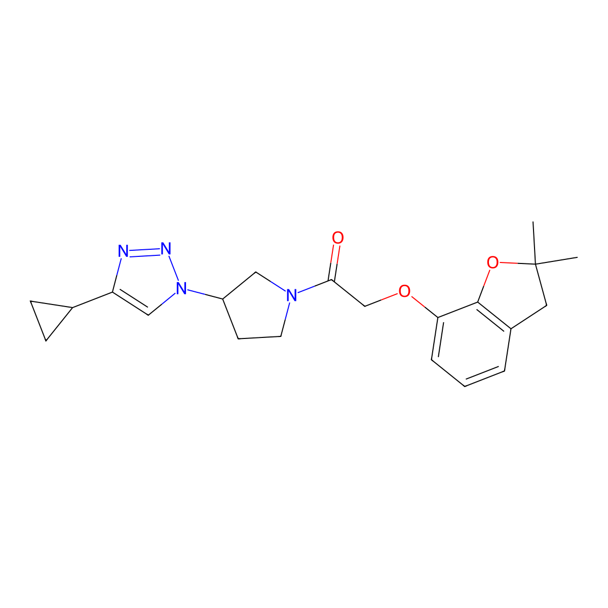 1-(3-(4-cyclopropyl-1H-1,2,3-triazol-1-yl)pyrrolidin-1-yl)-2-((2,2-dimethyl-2,3-dihydrobenzofuran-7-yl)oxy)ethanone molecular structure, CAS 2034612-31-0