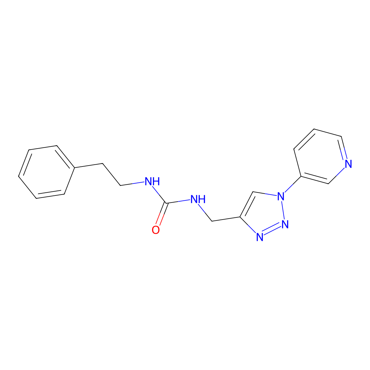 1-phenethyl-3-((1-(pyridin-3-yl)-1H-1,2,3-triazol-4-yl)methyl)urea molecular structure, CAS 2034612-33-2