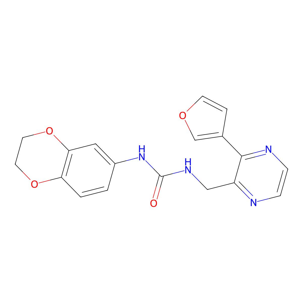 1-(2,3-Dihydrobenzo[b][1,4]dioxin-6-yl)-3-((3-(furan-3-yl)pyrazin-2-yl)methyl)urea molecular structure, CAS 2034612-34-3