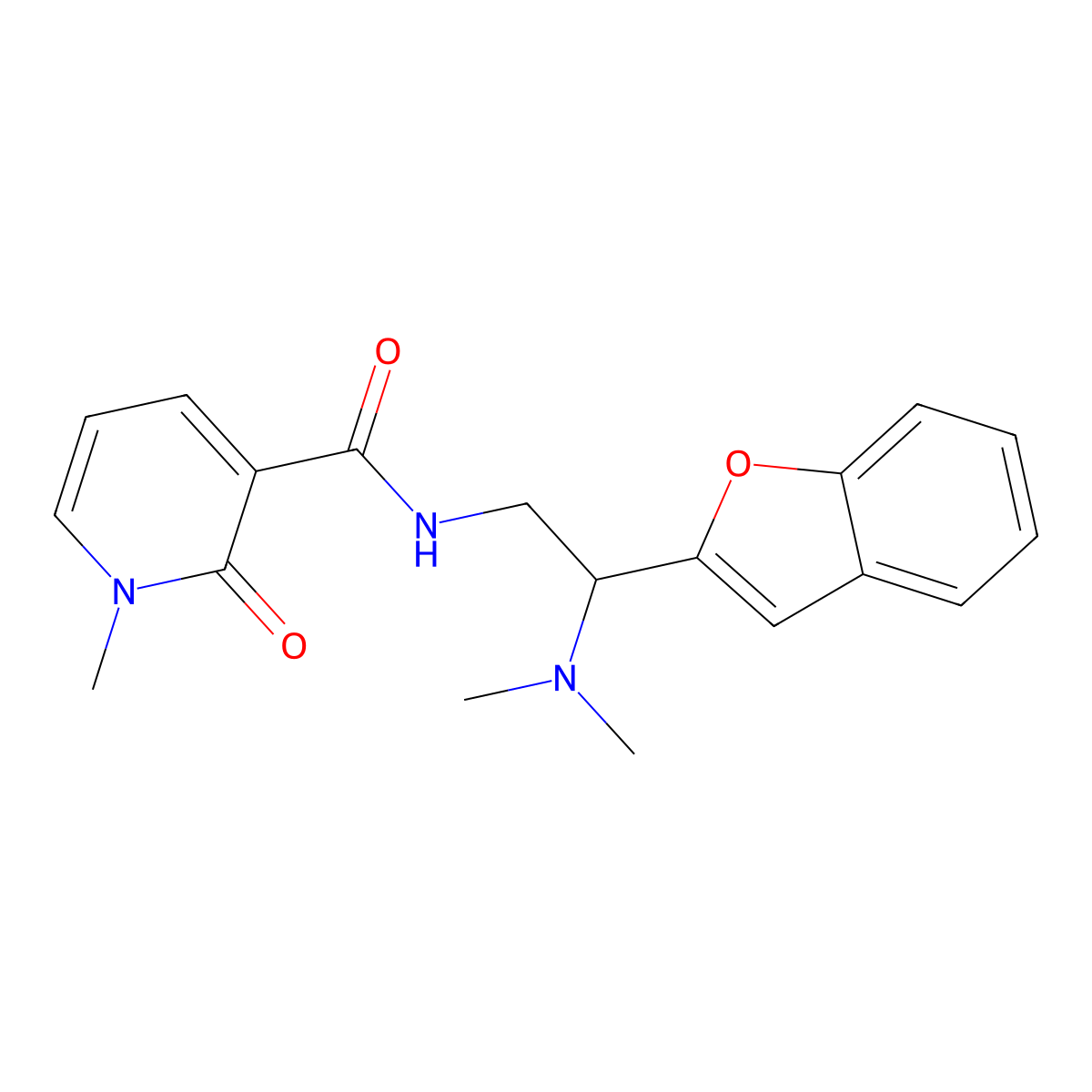 N-(2-(benzofuran-2-yl)-2-(dimethylamino)ethyl)-1-methyl-2-oxo-1,2-dihydropyridine-3-carboxamide molecular structure, CAS 2034612-35-4