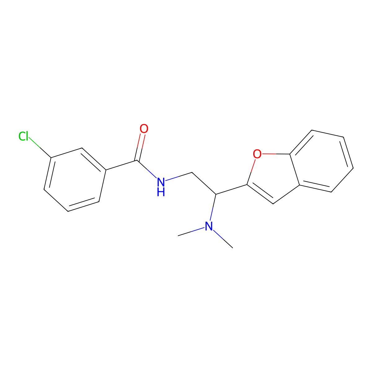 N-(2-(benzofuran-2-yl)-2-(dimethylamino)ethyl)-3-chlorobenzamide molecular structure, CAS 2034612-43-4