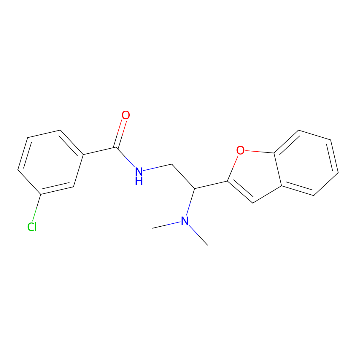 N-(2-(benzofuran-2-yl)-2-(dimethylamino)ethyl)-3-chlorobenzamide molecular structure, CAS 2034612-43-4