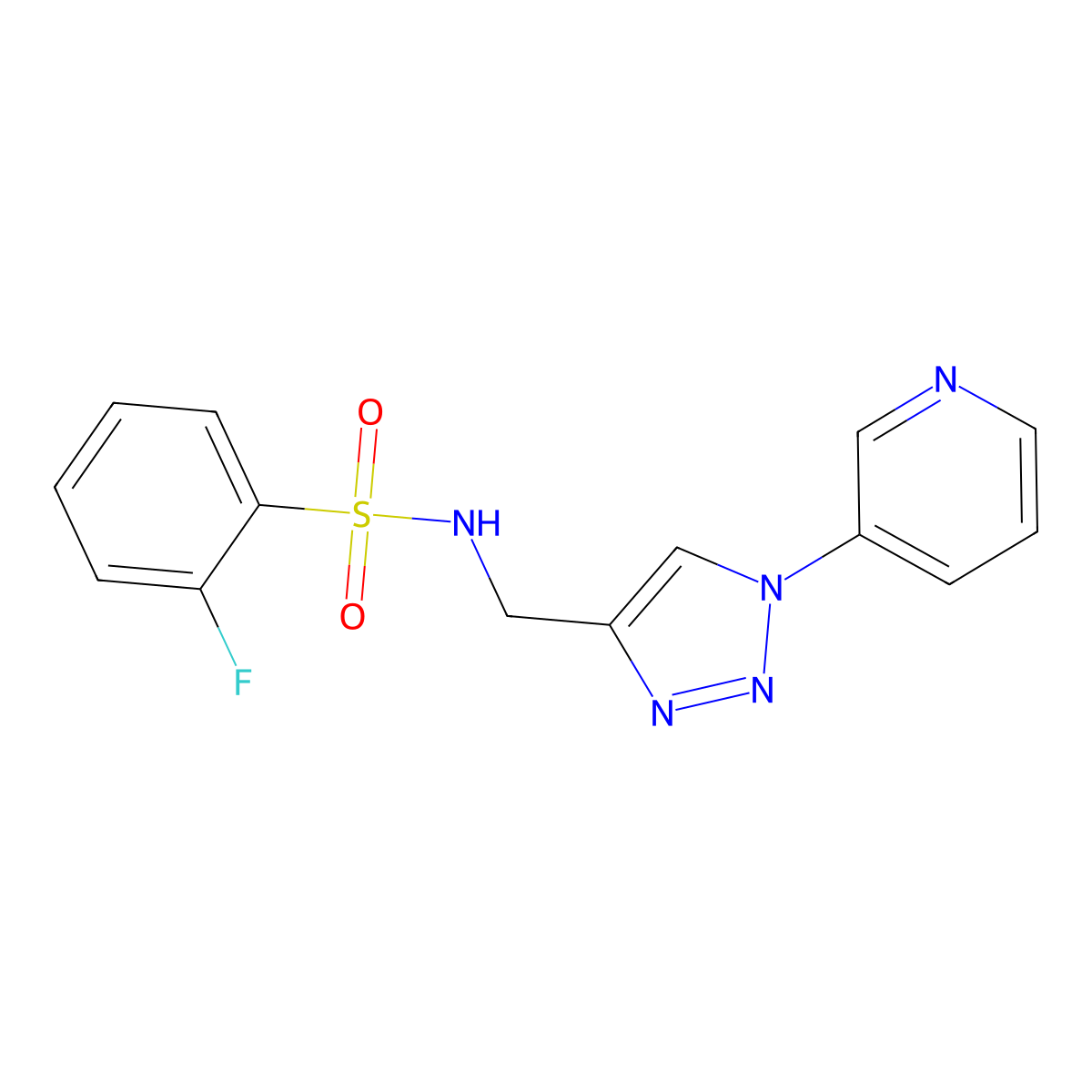 2-fluoro-N-((1-(pyridin-3-yl)-1H-1,2,3-triazol-4-yl)methyl)benzenesulfonamide molecular structure, CAS 2034612-44-5