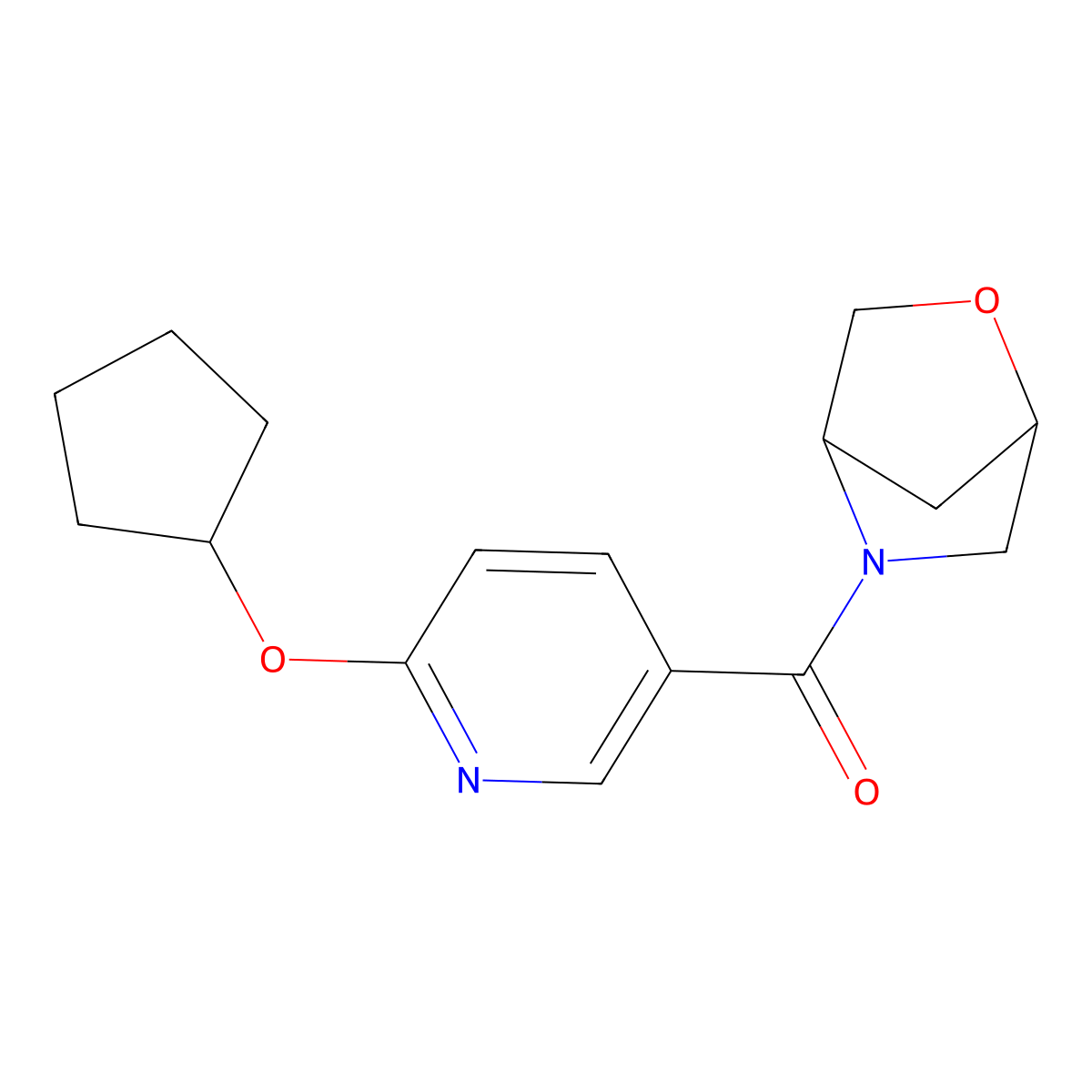 2-Oxa-5-azabicyclo[2.2.1]heptan-5-yl(6-(cyclopentyloxy)pyridin-3-yl)methanone molecular structure, CAS 2034612-47-8
