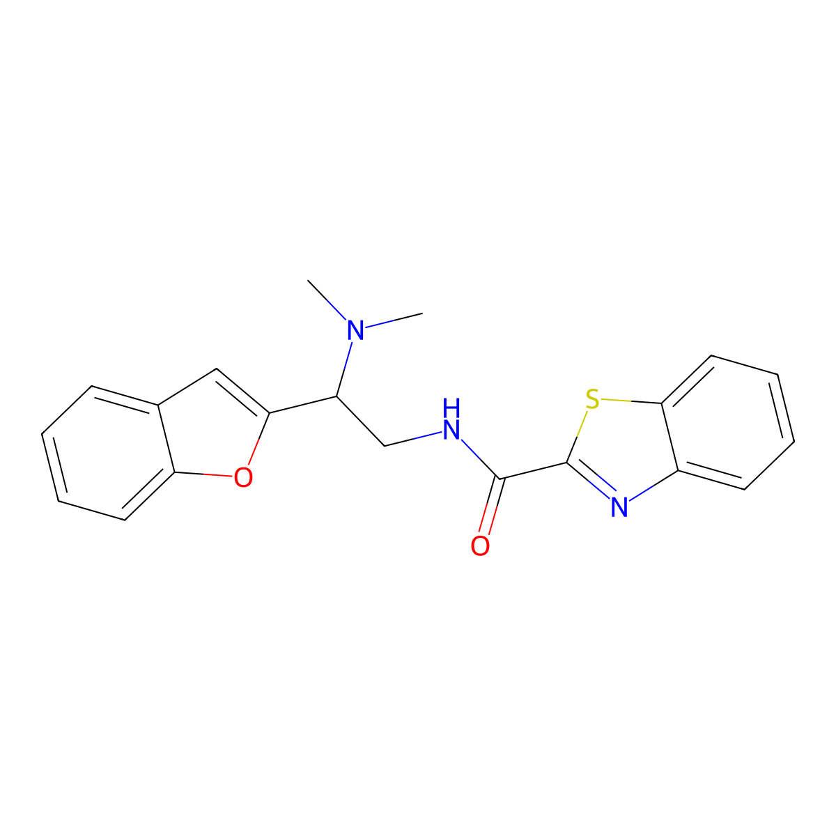 N-(2-(benzofuran-2-yl)-2-(dimethylamino)ethyl)benzo[d]thiazole-2-carboxamide molecular structure, CAS 2034612-54-7