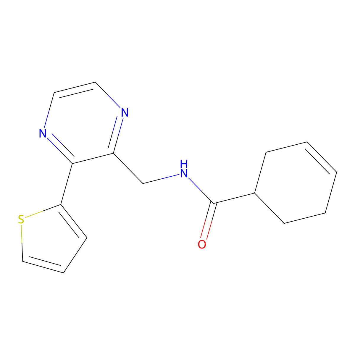 N-((3-(thiophen-2-yl)pyrazin-2-yl)methyl)cyclohex-3-enecarboxamide molecular structure, CAS 2034612-57-0
