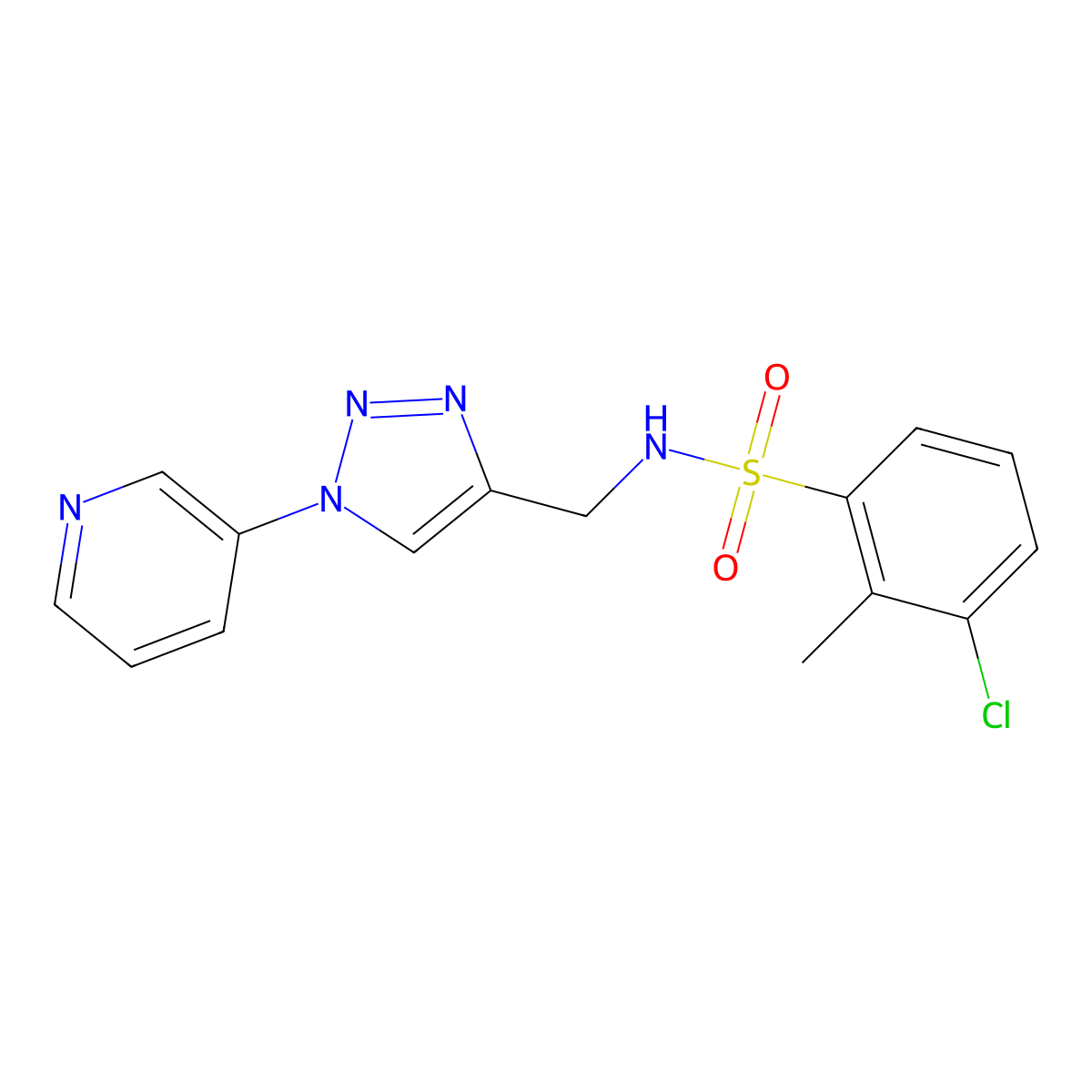 3-chloro-2-methyl-N-((1-(pyridin-3-yl)-1H-1,2,3-triazol-4-yl)methyl)benzenesulfonamide molecular structure, CAS 2034612-61-6