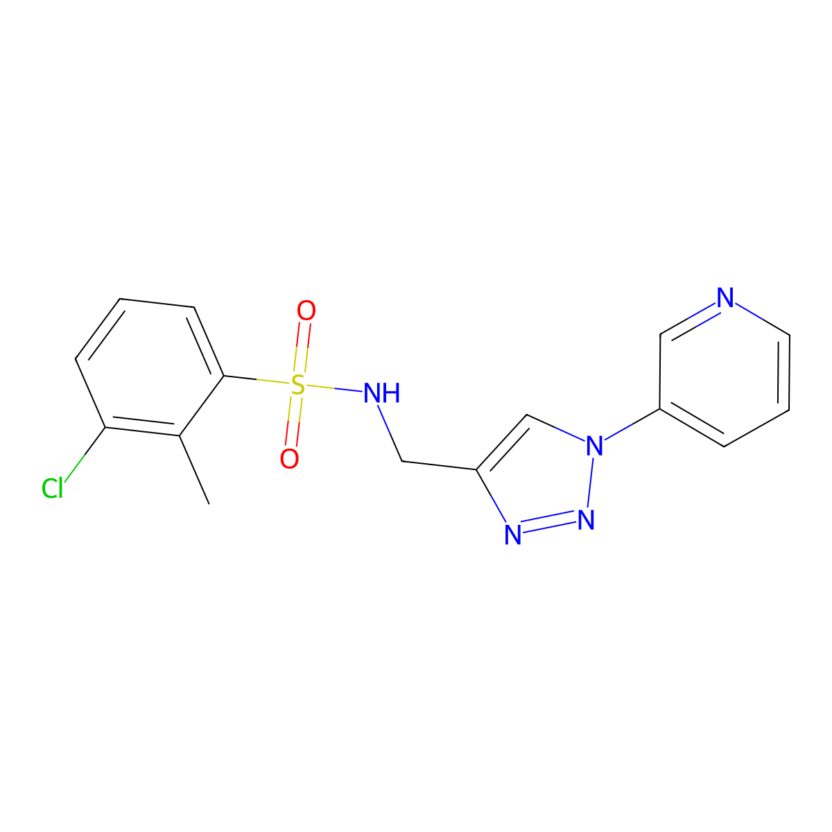 3-chloro-2-methyl-N-((1-(pyridin-3-yl)-1H-1,2,3-triazol-4-yl)methyl)benzenesulfonamide molecular structure, CAS 2034612-61-6