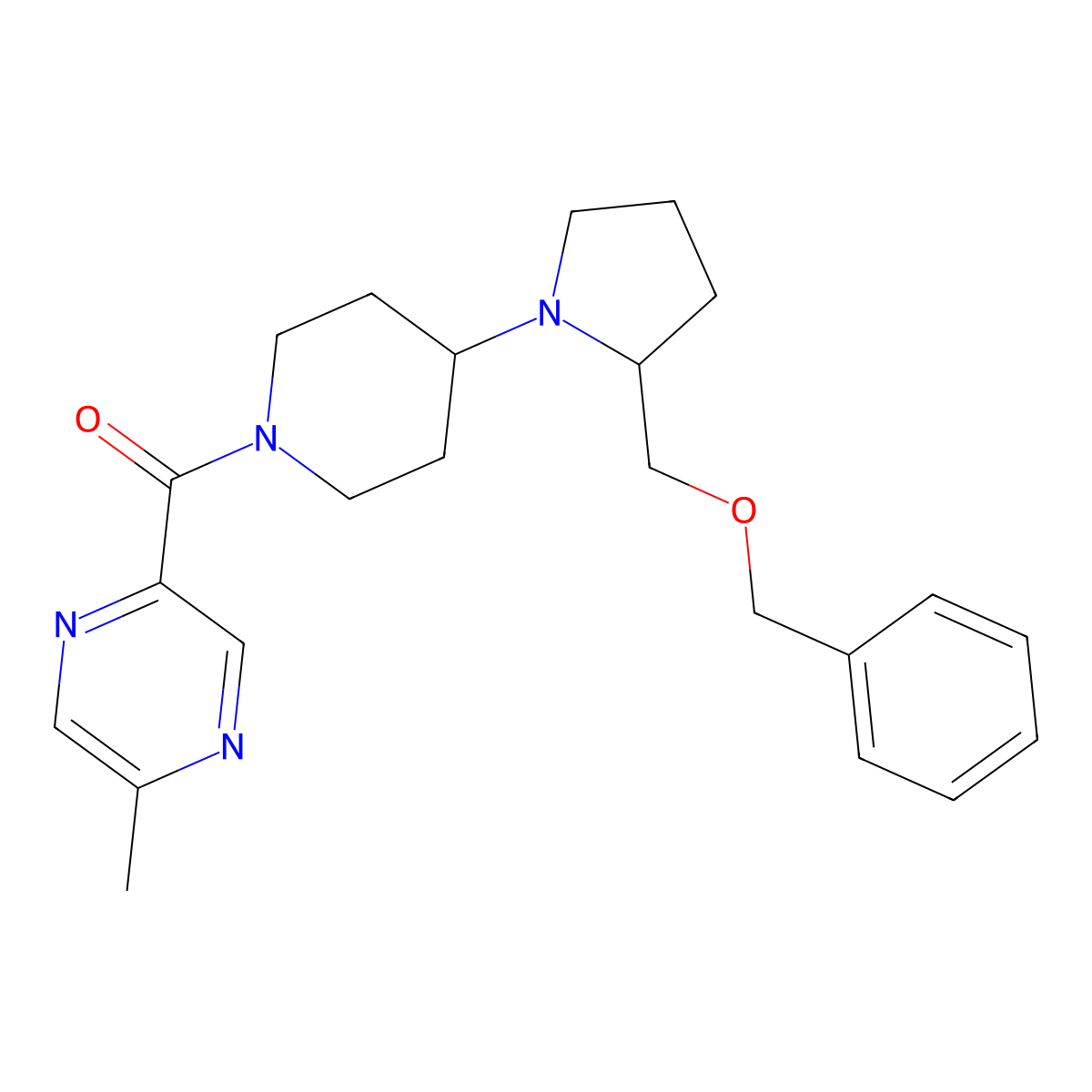 (4-(2-((Benzyloxy)methyl)pyrrolidin-1-yl)piperidin-1-yl)(5-methylpyrazin-2-yl)methanone molecular structure, CAS 2034612-67-2