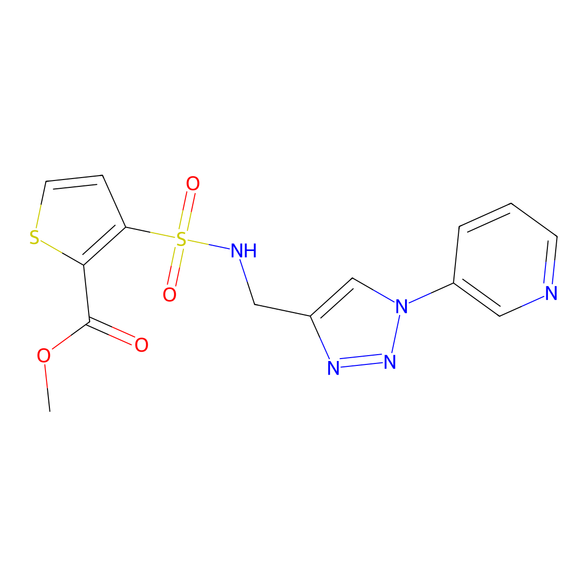 methyl 3-(N-((1-(pyridin-3-yl)-1H-1,2,3-triazol-4-yl)methyl)sulfamoyl)thiophene-2-carboxylate molecular structure, CAS 2034612-69-4
