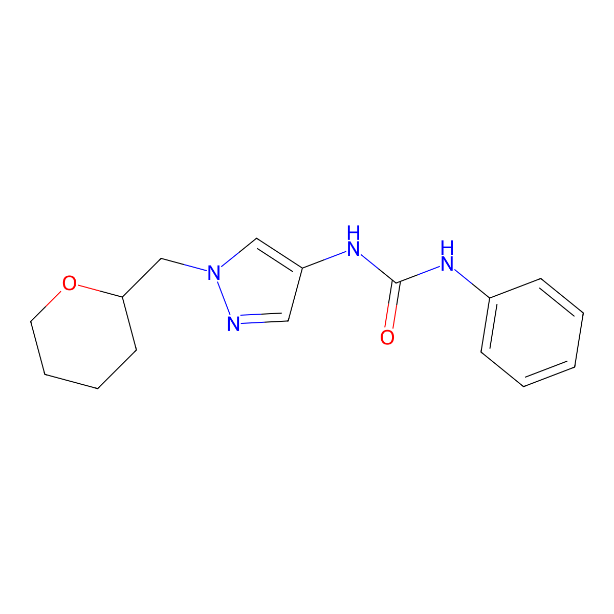1-phenyl-3-(1-((tetrahydro-2H-pyran-2-yl)methyl)-1H-pyrazol-4-yl)urea molecular structure, CAS 2034612-71-8