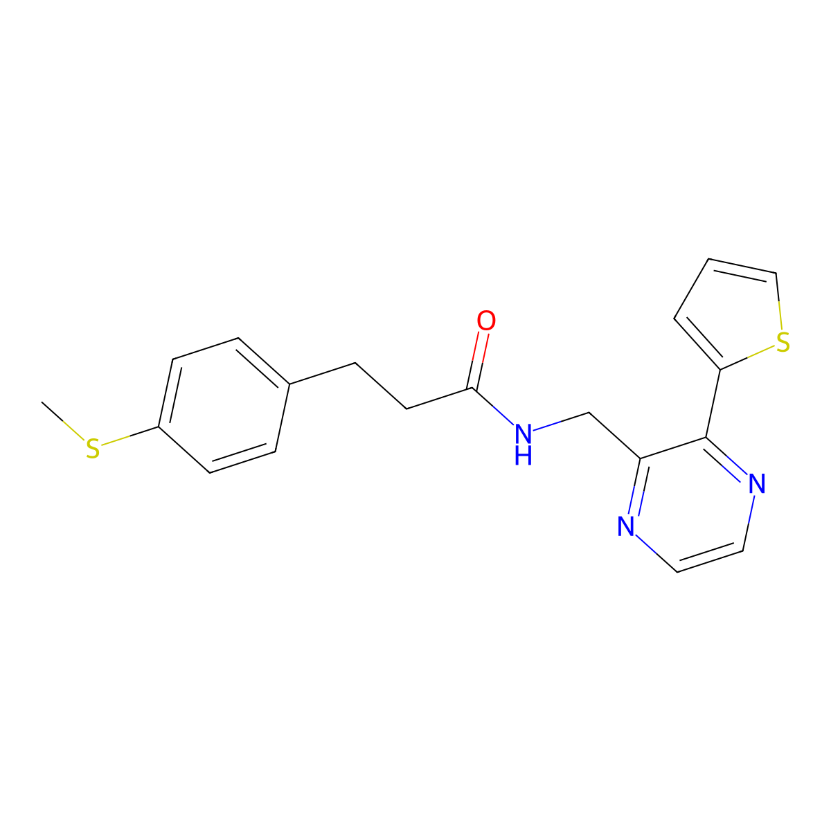 3-(4-(methylthio)phenyl)-N-((3-(thiophen-2-yl)pyrazin-2-yl)methyl)propanamide molecular structure, CAS 2034612-77-4