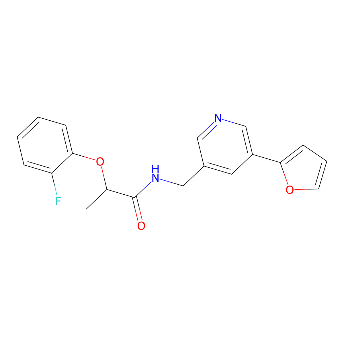 2-(2-fluorophenoxy)-N-{[5-(furan-2-yl)pyridin-3-yl]methyl}propanamide molecular structure, CAS 2034612-78-5