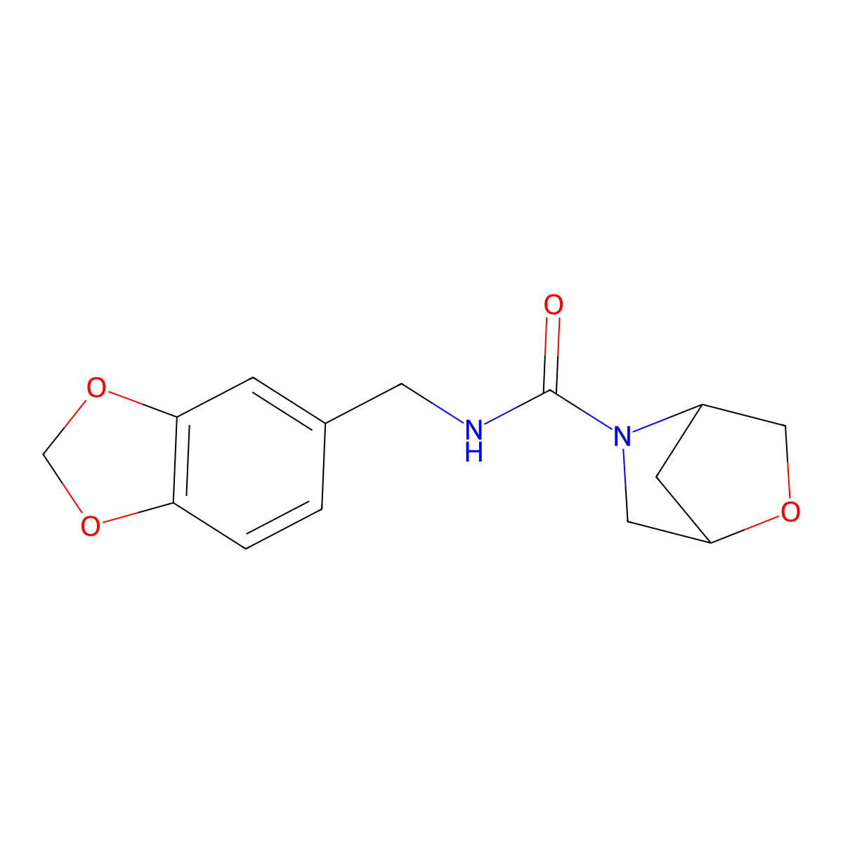 N-(benzo[d][1,3]dioxol-5-ylmethyl)-2-oxa-5-azabicyclo[2.2.1]heptane-5-carboxamide molecular structure, CAS 2034612-80-9