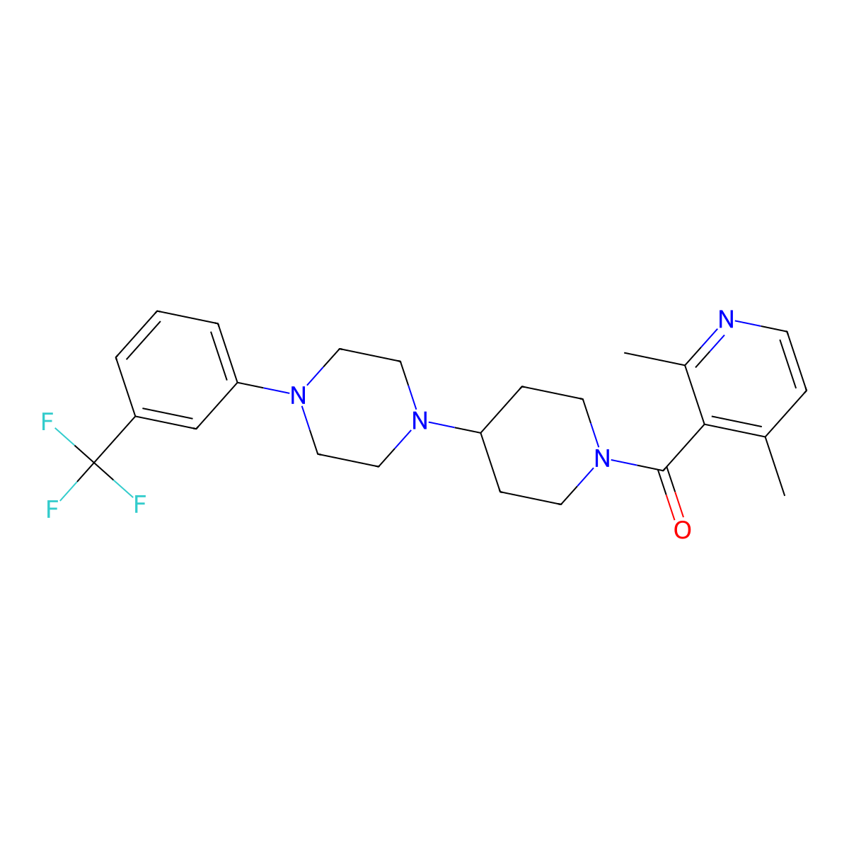 (2,4-Dimethylpyridin-3-yl)(4-(4-(3-(trifluoromethyl)phenyl)piperazin-1-yl)piperidin-1-yl)methanone molecular structure, CAS 2034612-82-1