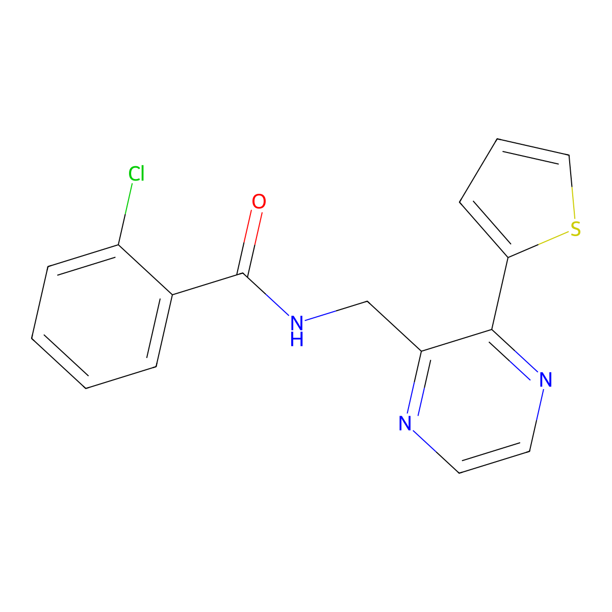 2-chloro-N-{[3-(thiophen-2-yl)pyrazin-2-yl]methyl}benzamide molecular structure, CAS 2034612-91-2