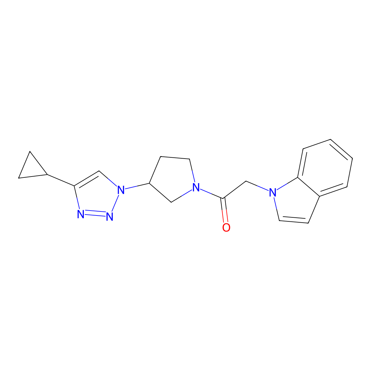 1-(3-(4-cyclopropyl-1H-1,2,3-triazol-1-yl)pyrrolidin-1-yl)-2-(1H-indol-1-yl)ethanone molecular structure, CAS 2034612-95-6