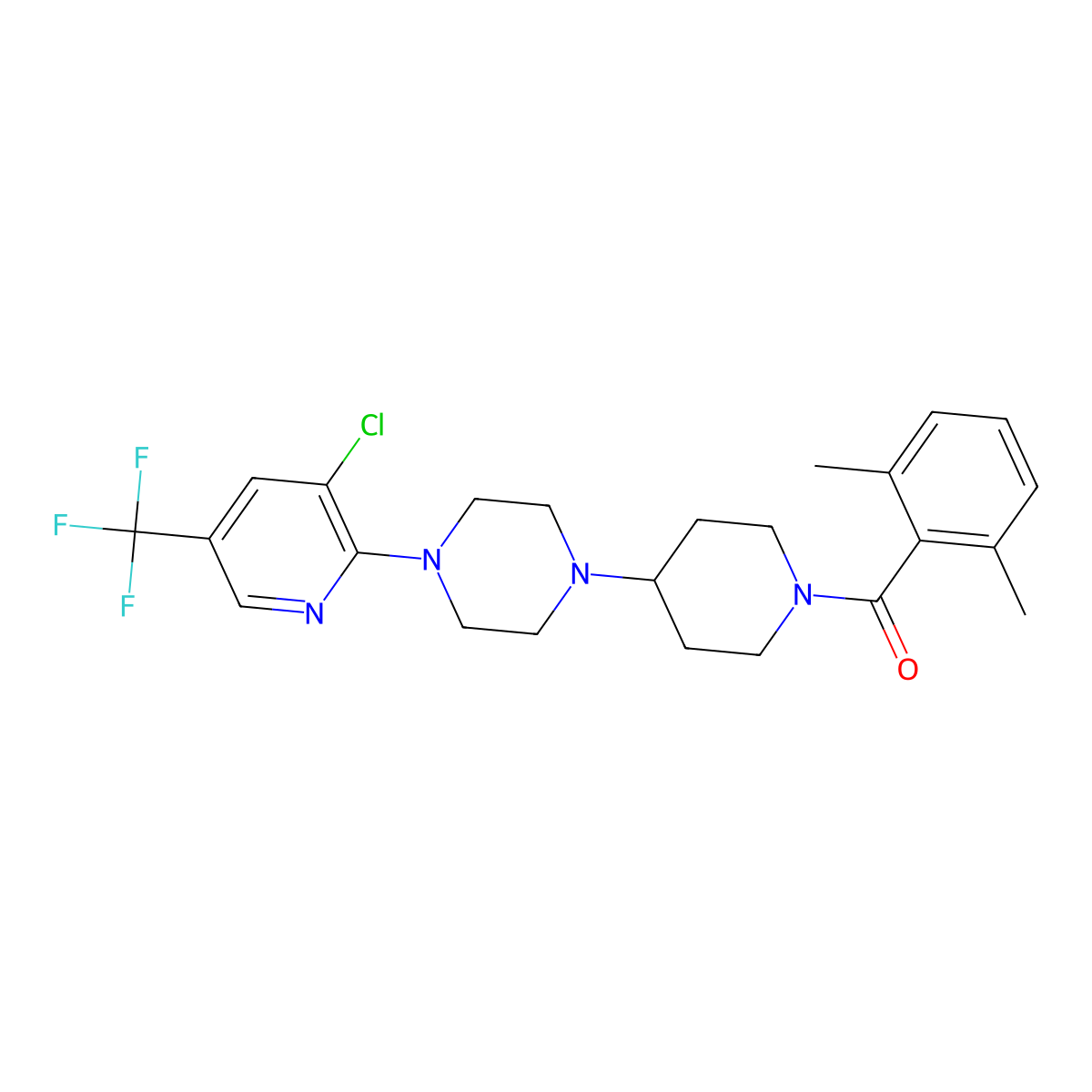 (4-(4-(3-Chloro-5-(trifluoromethyl)pyridin-2-yl)piperazin-1-yl)piperidin-1-yl)(2,6-dimethylphenyl)methanone molecular structure, CAS 2034612-96-7