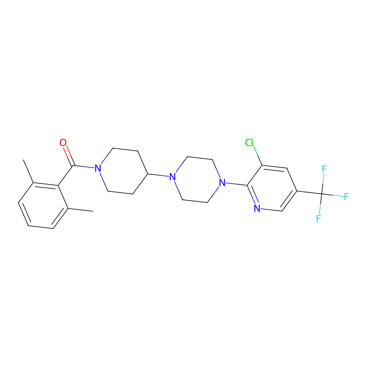(4-(4-(3-Chloro-5-(trifluoromethyl)pyridin-2-yl)piperazin-1-yl)piperidin-1-yl)(2,6-dimethylphenyl)methanone molecular structure, CAS 2034612-96-7