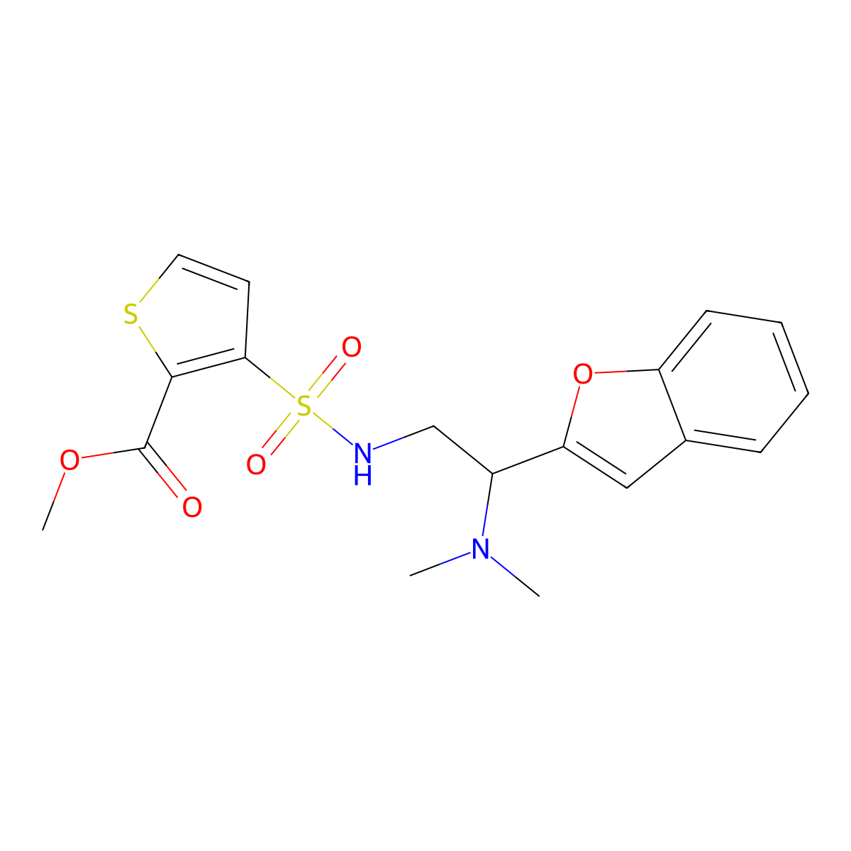 methyl 3-(N-(2-(benzofuran-2-yl)-2-(dimethylamino)ethyl)sulfamoyl)thiophene-2-carboxylate molecular structure, CAS 2034612-97-8