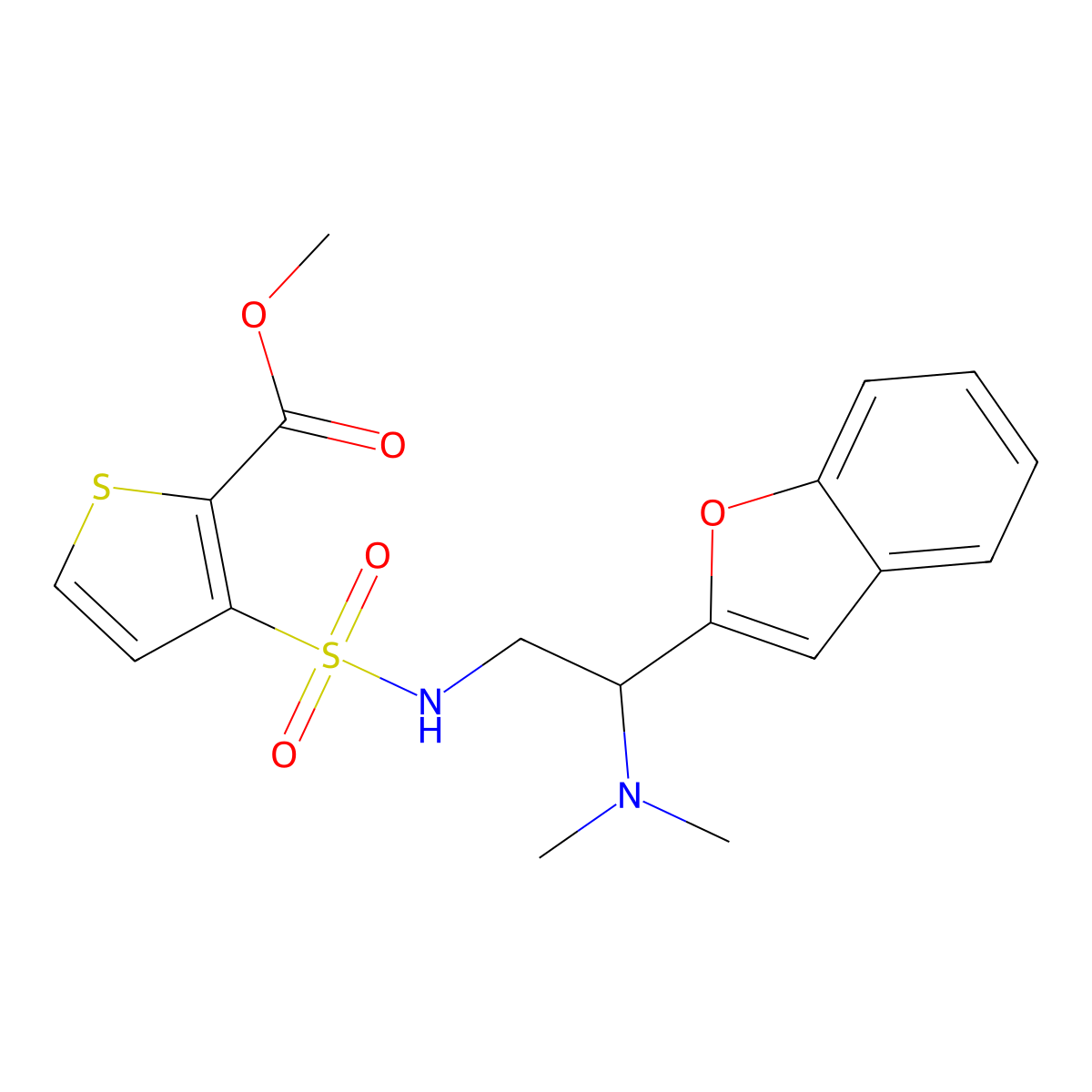 methyl 3-(N-(2-(benzofuran-2-yl)-2-(dimethylamino)ethyl)sulfamoyl)thiophene-2-carboxylate molecular structure, CAS 2034612-97-8