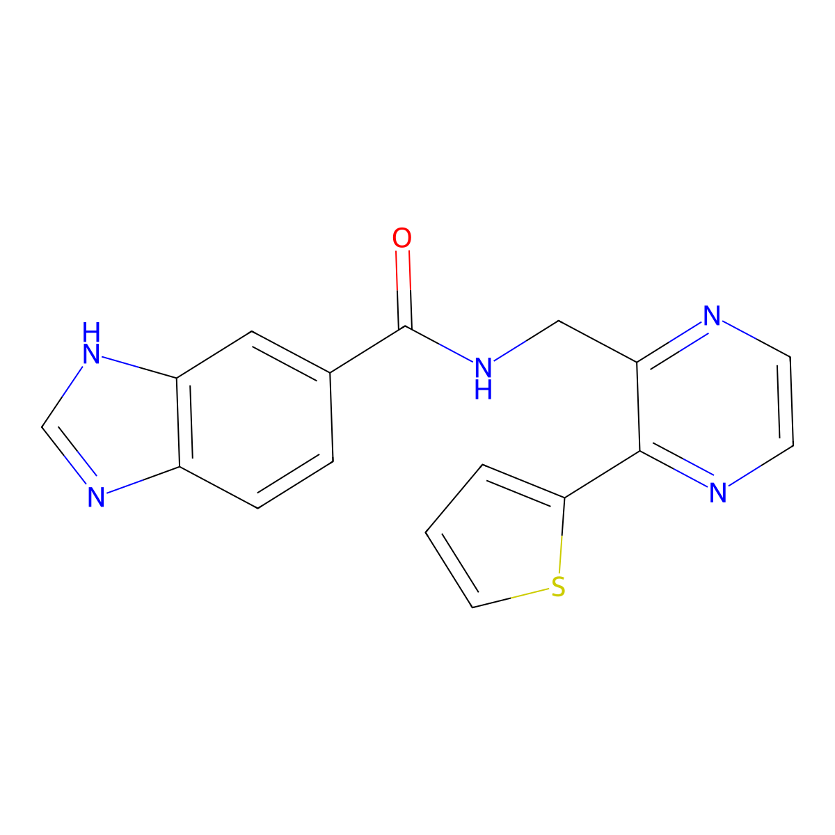N-((3-(thiophen-2-yl)pyrazin-2-yl)methyl)-1H-benzo[d]imidazole-5-carboxamide molecular structure, CAS 2034612-98-9